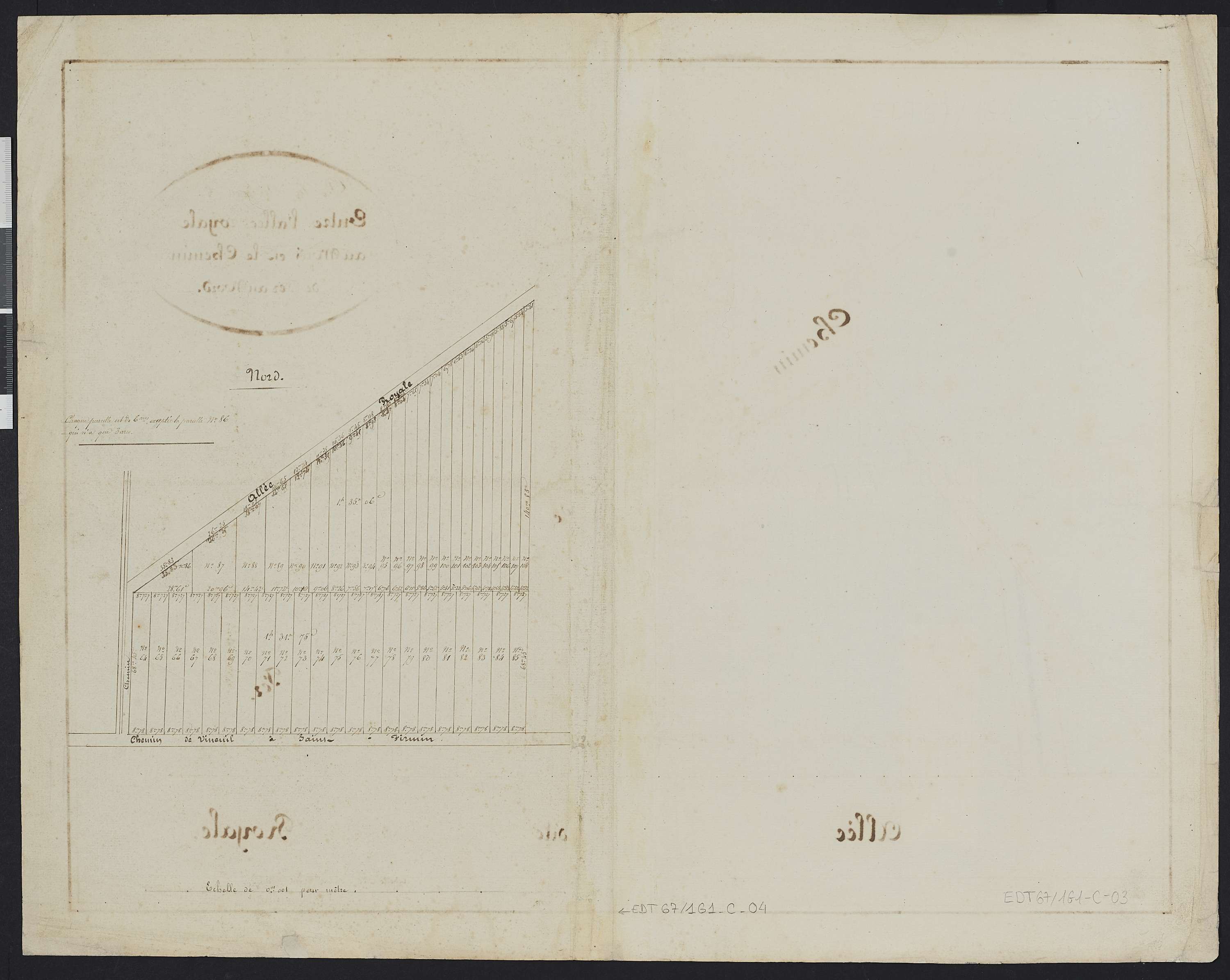 Vineuil-Saint-Firmin - Cadastre napoléonien, extrait de la section C entre l’allée royale et le chemin de Vineuil à Saint-Firmin, réalisé lors de la construction de la ligne de chemin de fer de Chantilly-Gouvieux à Senlis