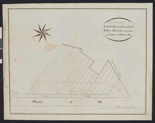 Vineuil-Saint-Firmin - Cadastre napoléonien, extrait de la section B entre le chemin de fer au nord, le bois de la Carrière aux daims et les carrières de Vineuil au sud, réalisé lors de la construction de la ligne de chemin de fer de Chantilly-Gouvieux à 