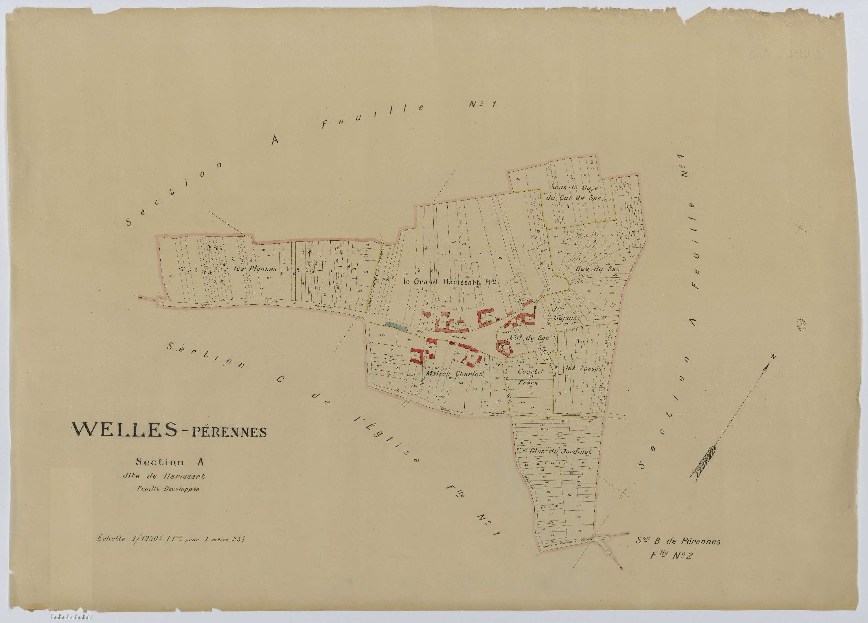Welles-Pérennes - Cadastre napoléonien (copie), développement de la section A, copie calque