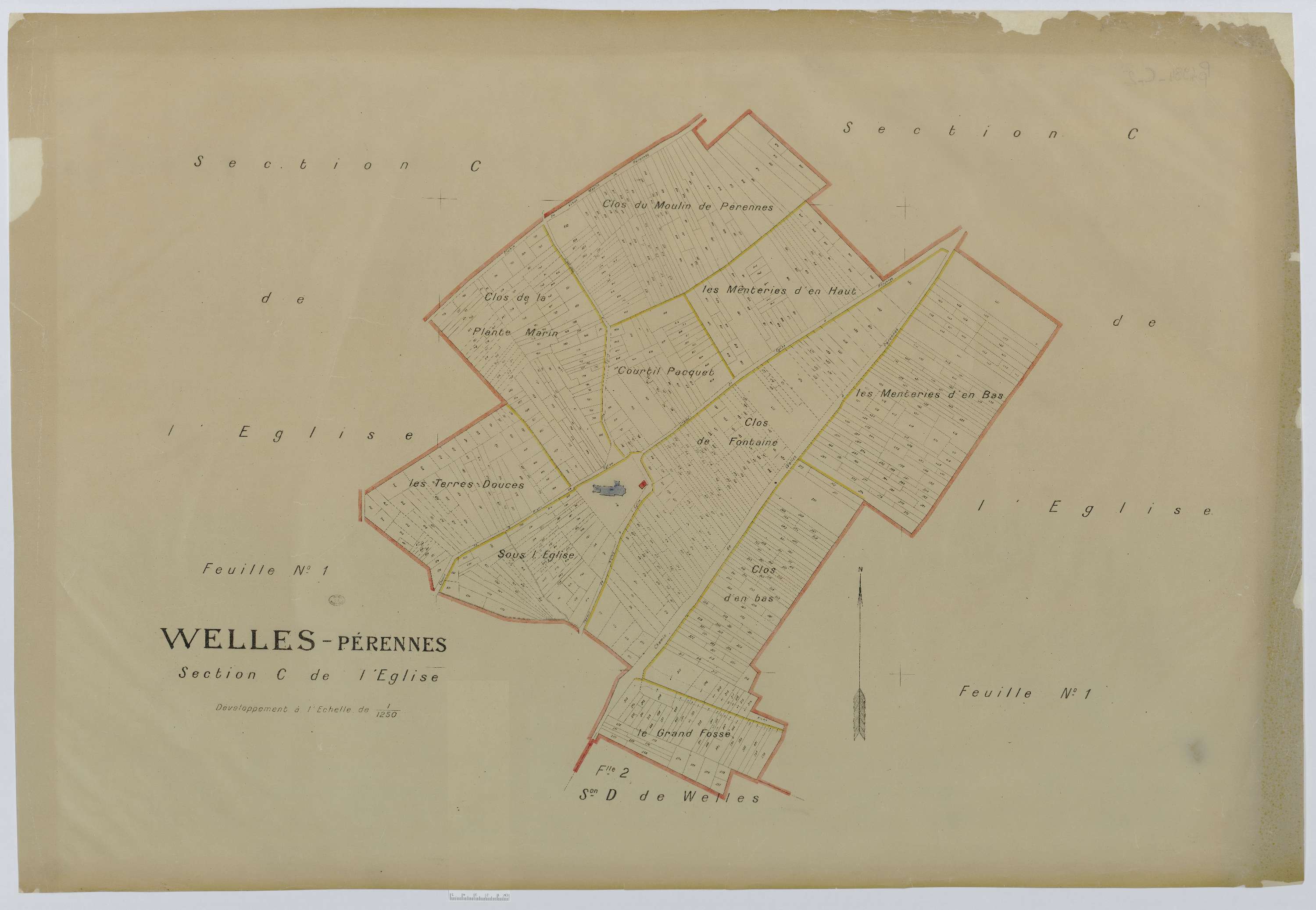 Welles-Pérennes - Cadastre napoléonien (copie), section C, feuille unique, copie calque