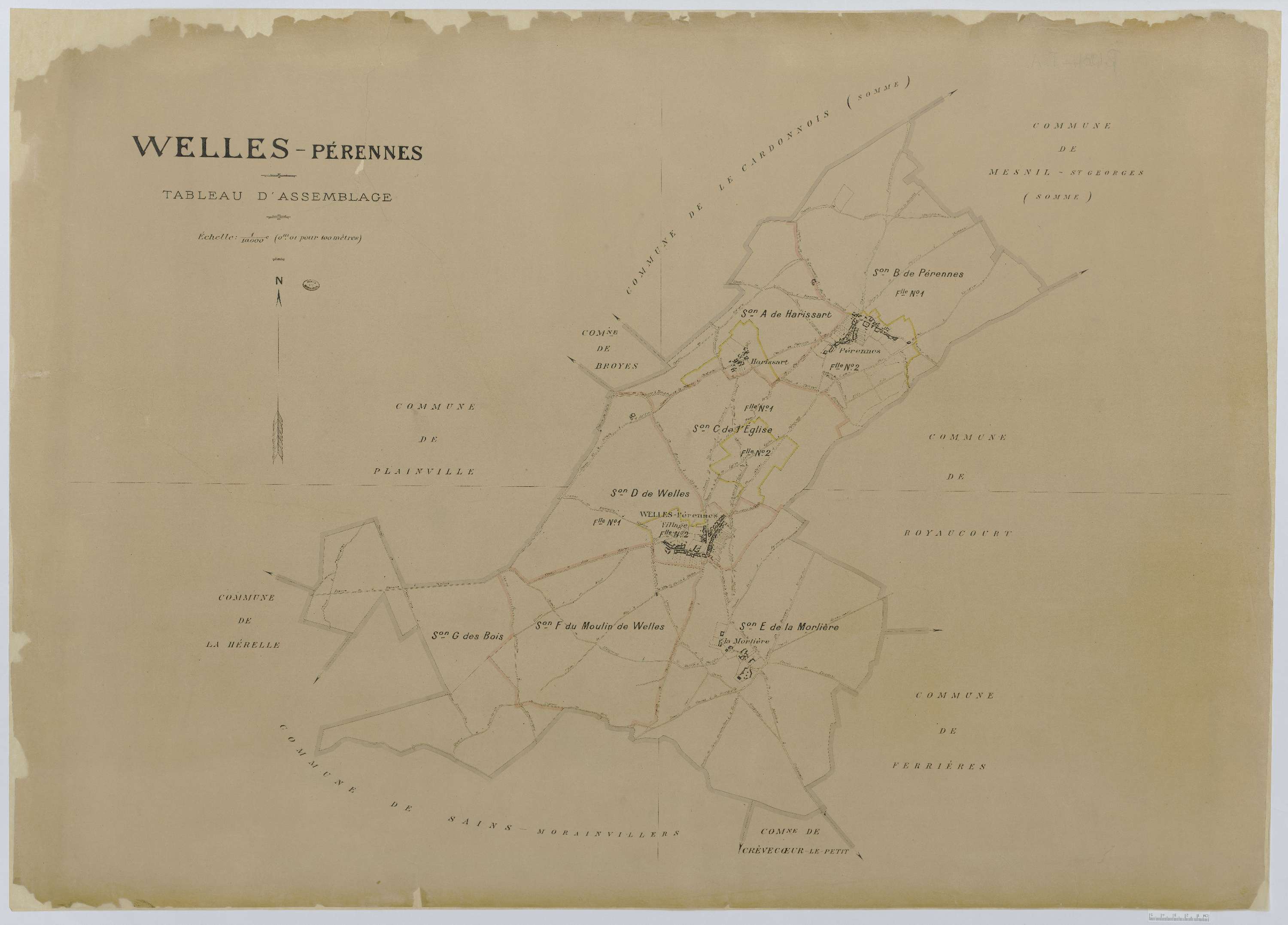 Welles-Pérennes - Cadastre napoléonien (copie), tableau d'assemblage, copie calque