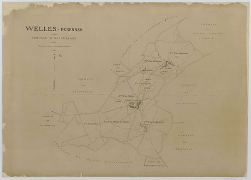 Welles-Pérennes - Cadastre napoléonien (copie), tableau d'assemblage, copie calque