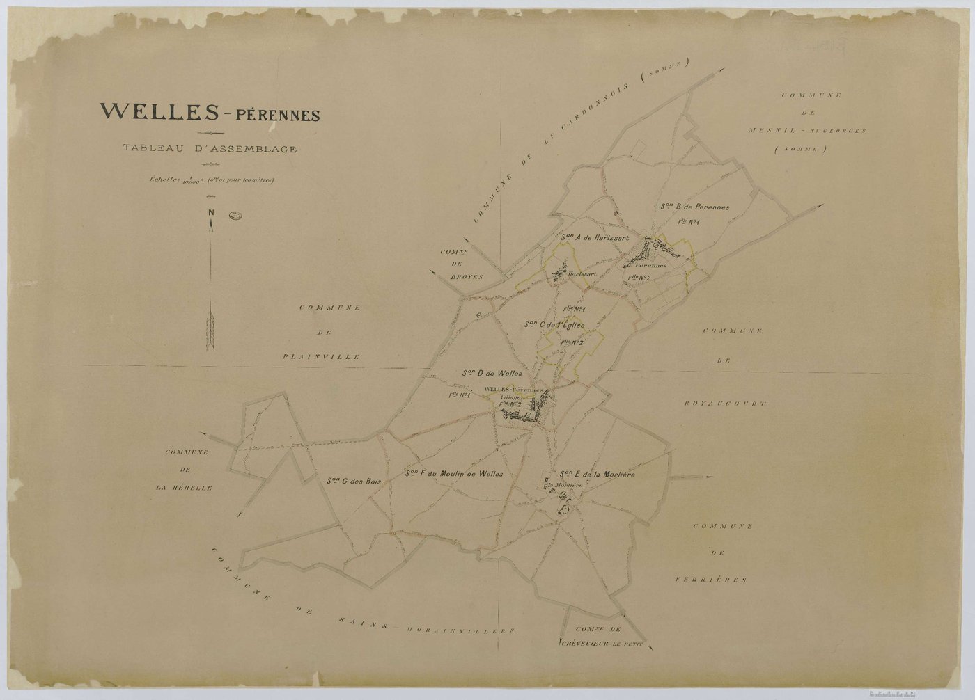 Welles-Pérennes - Cadastre napoléonien (copie), tableau d'assemblage, copie calque