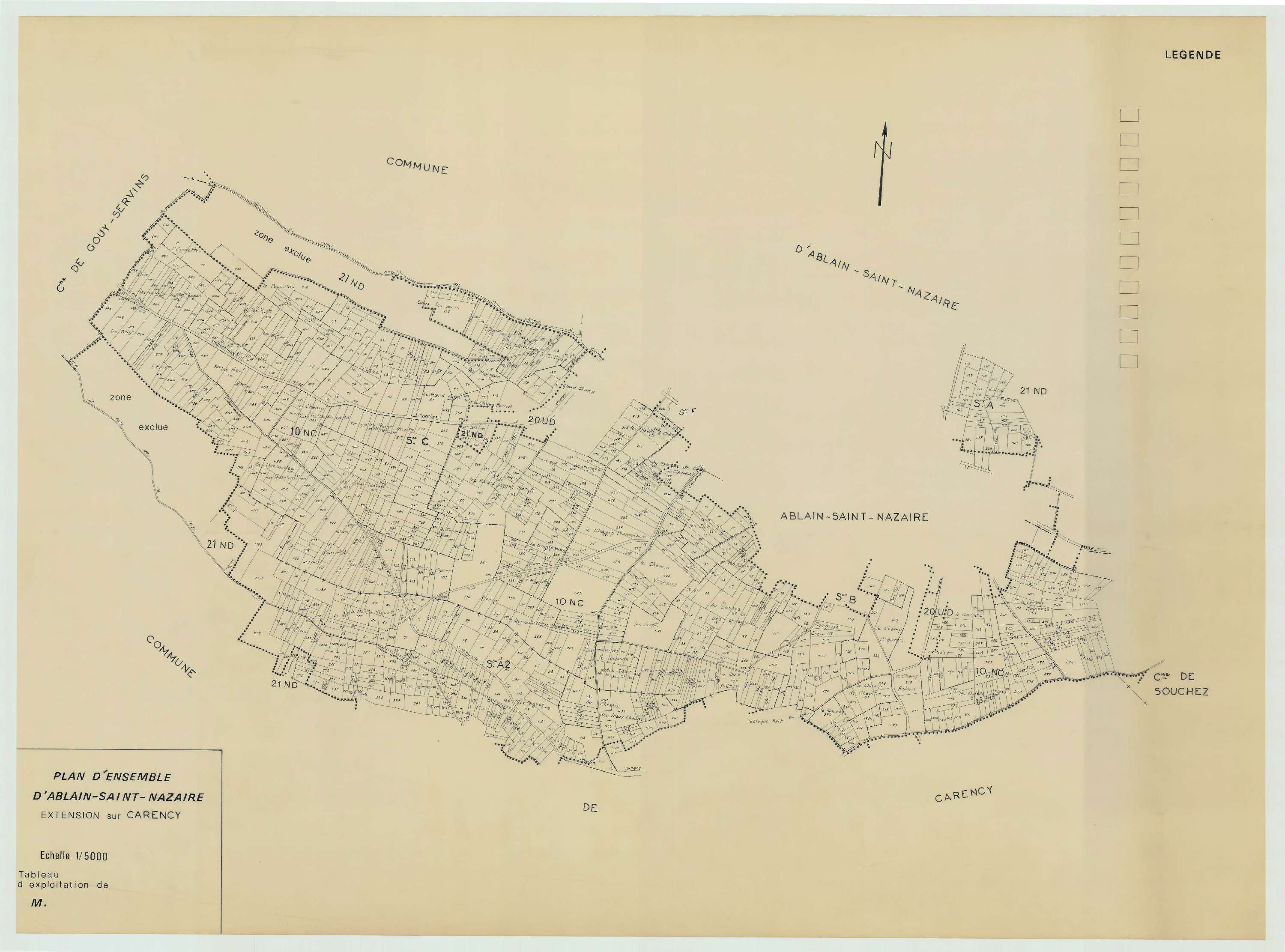 Ablain-Saint-Nazaire - Plan cadastral : tableau d'assemblage postérieur au remembrement.