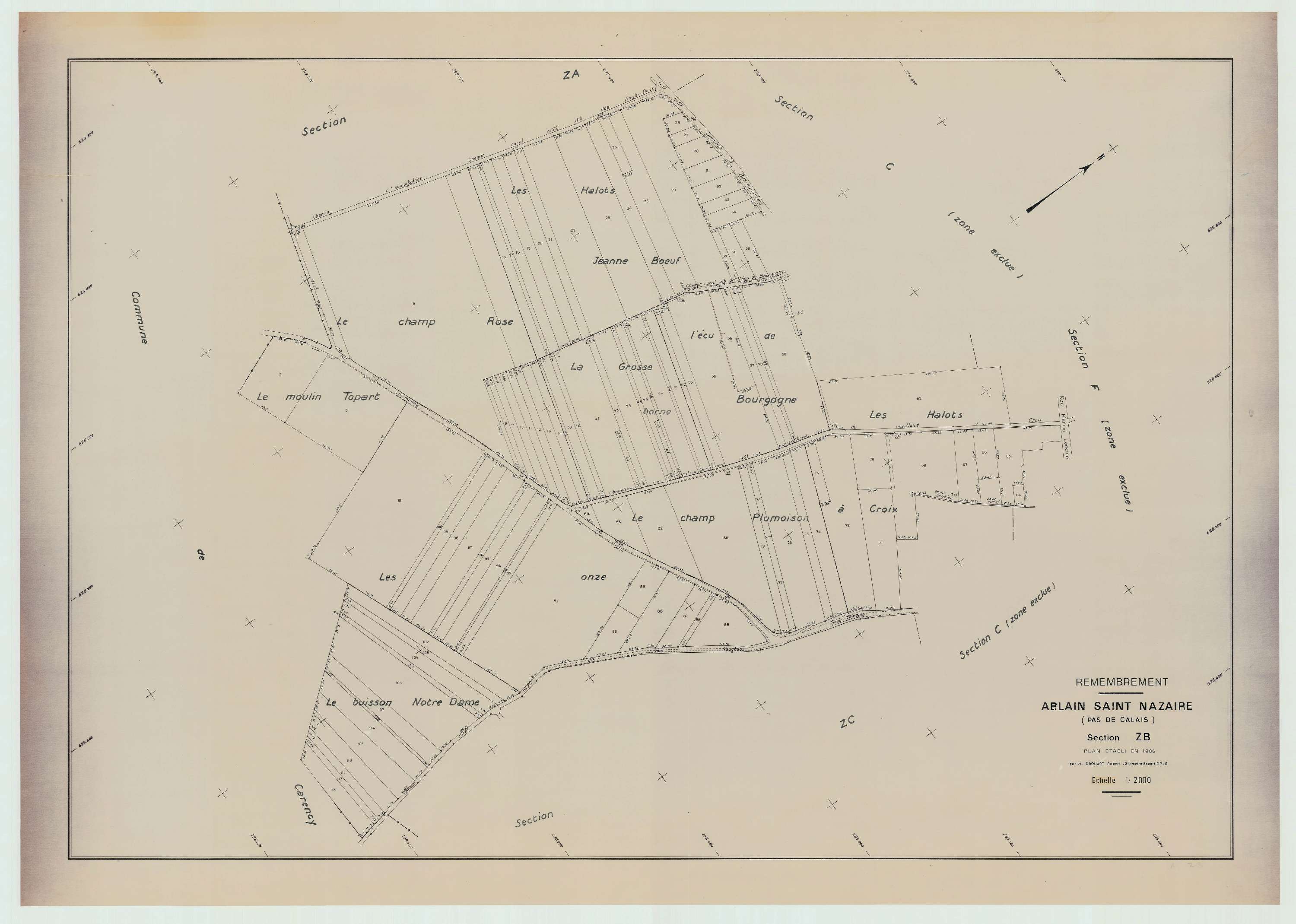 Ablain-Saint-Nazaire - Plan de remembrement : section ZB.