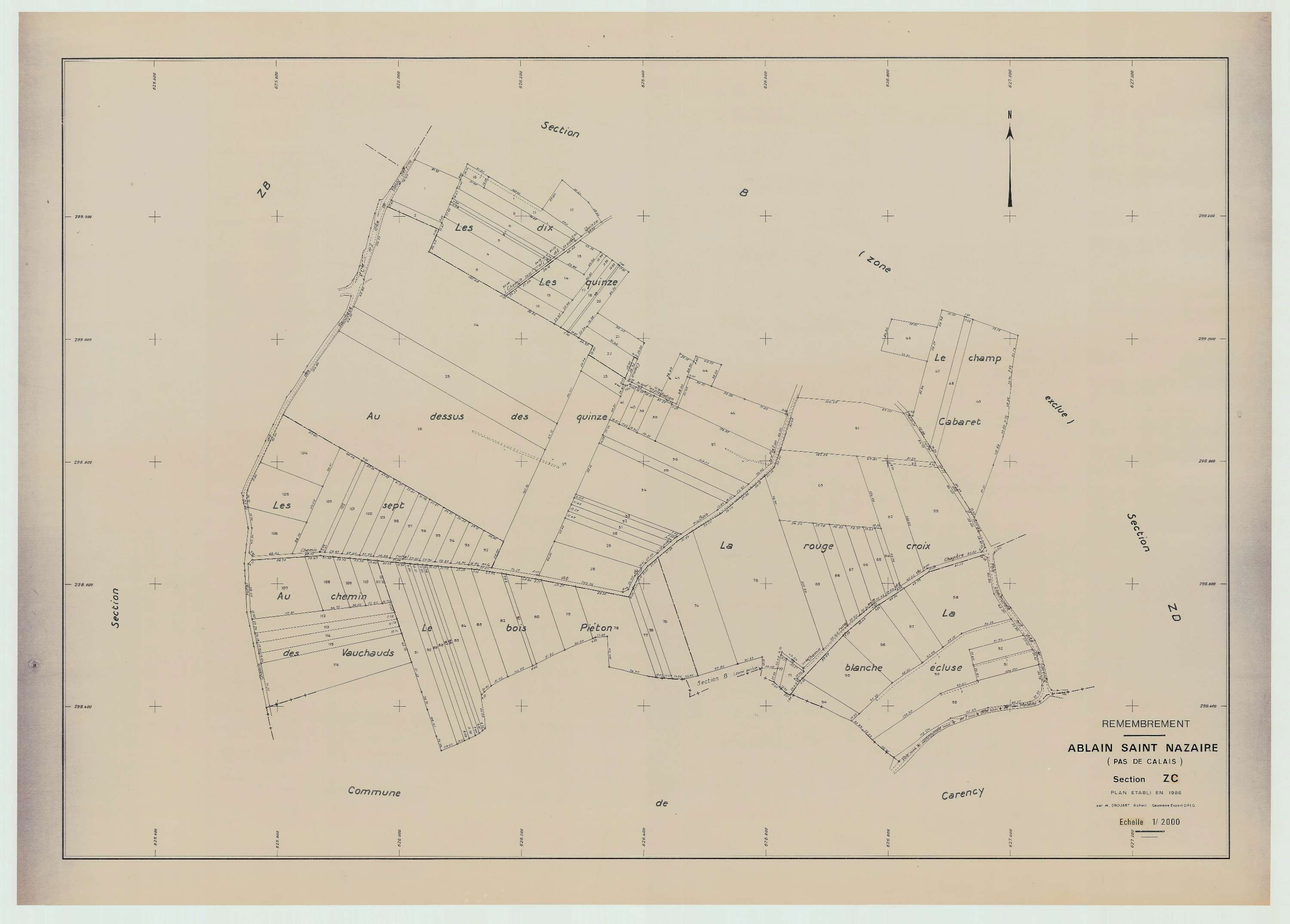 Ablain-Saint-Nazaire - Plan de remembrement : section ZC.