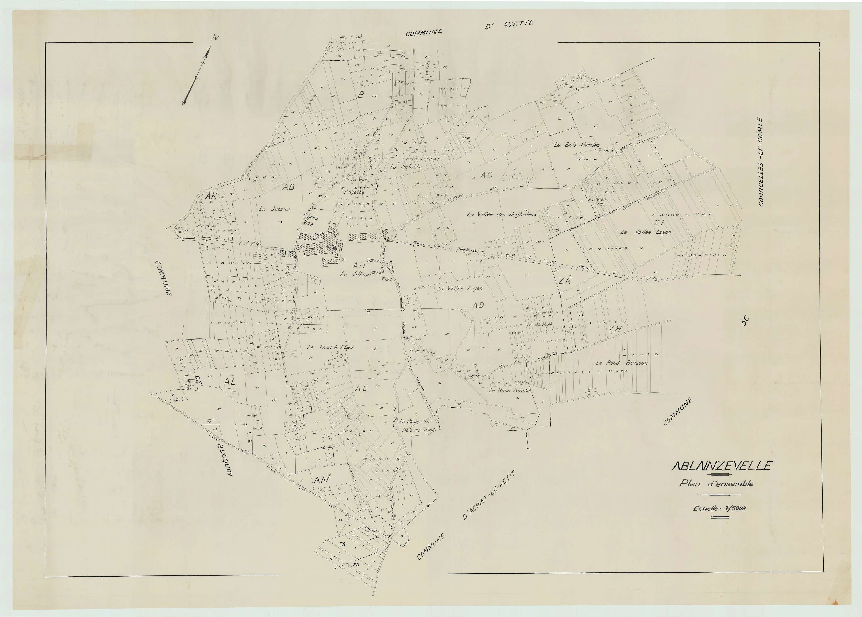 Ablainzevelle - Plan cadastral : tableau d'assemblage antérieur au remembrement.