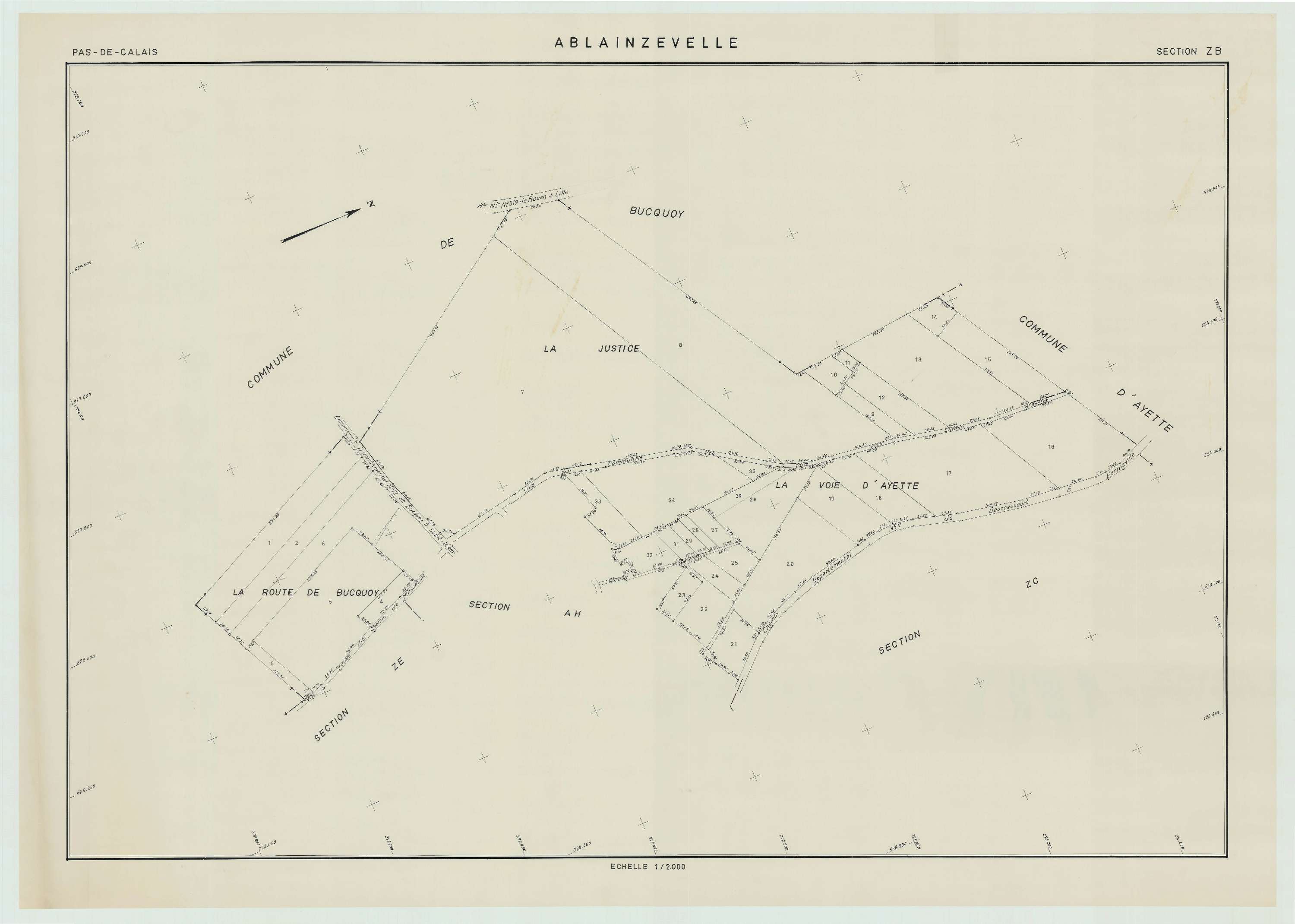 Ablainzevelle - Plan de remembrement : section ZB.