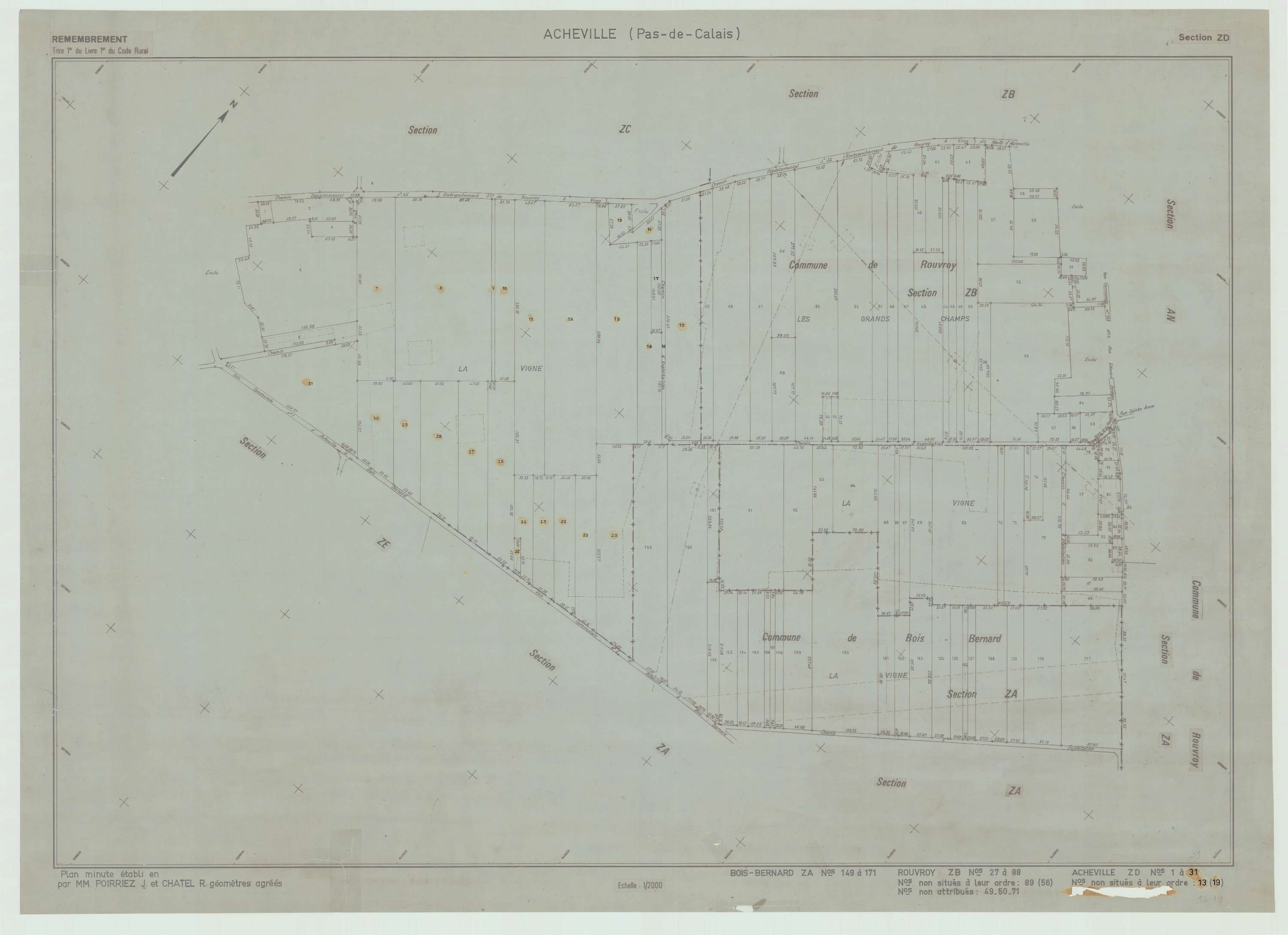 Acheville - Plan de remembrement : section ZD.