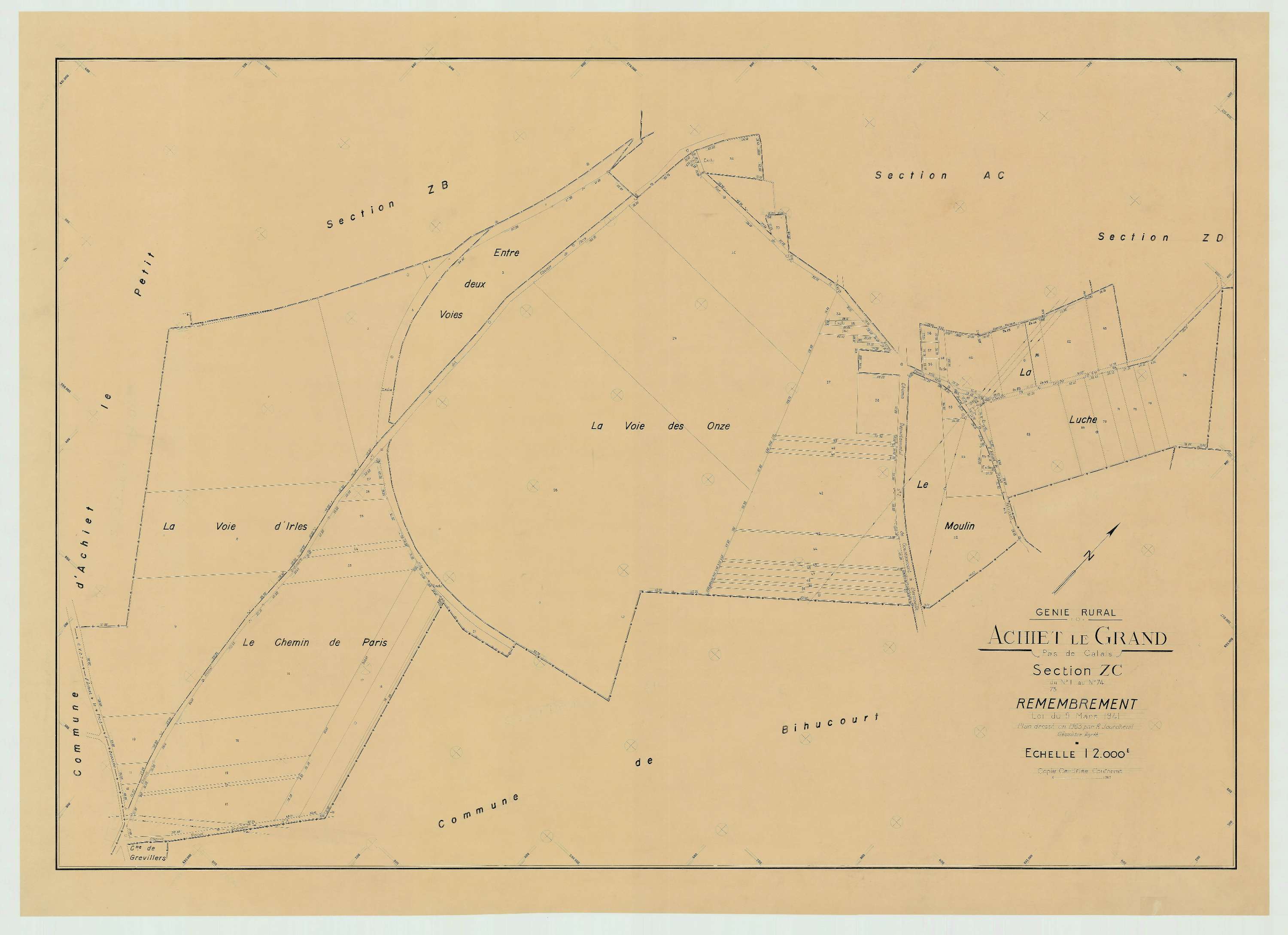Achiet-le-Grand - Plan de remembrement : section ZC.