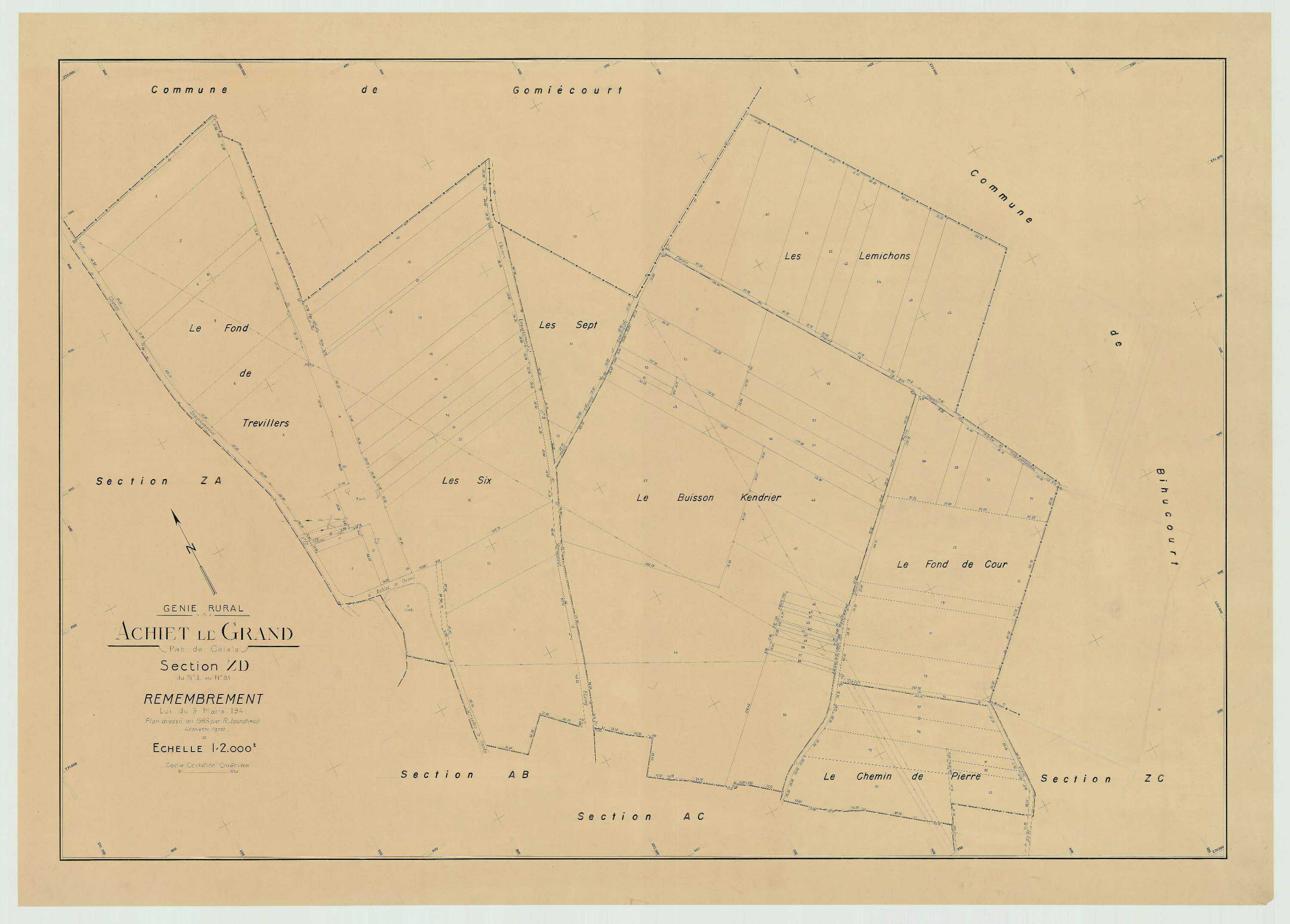 Achiet-le-Grand - Plan de remembrement : section ZD.