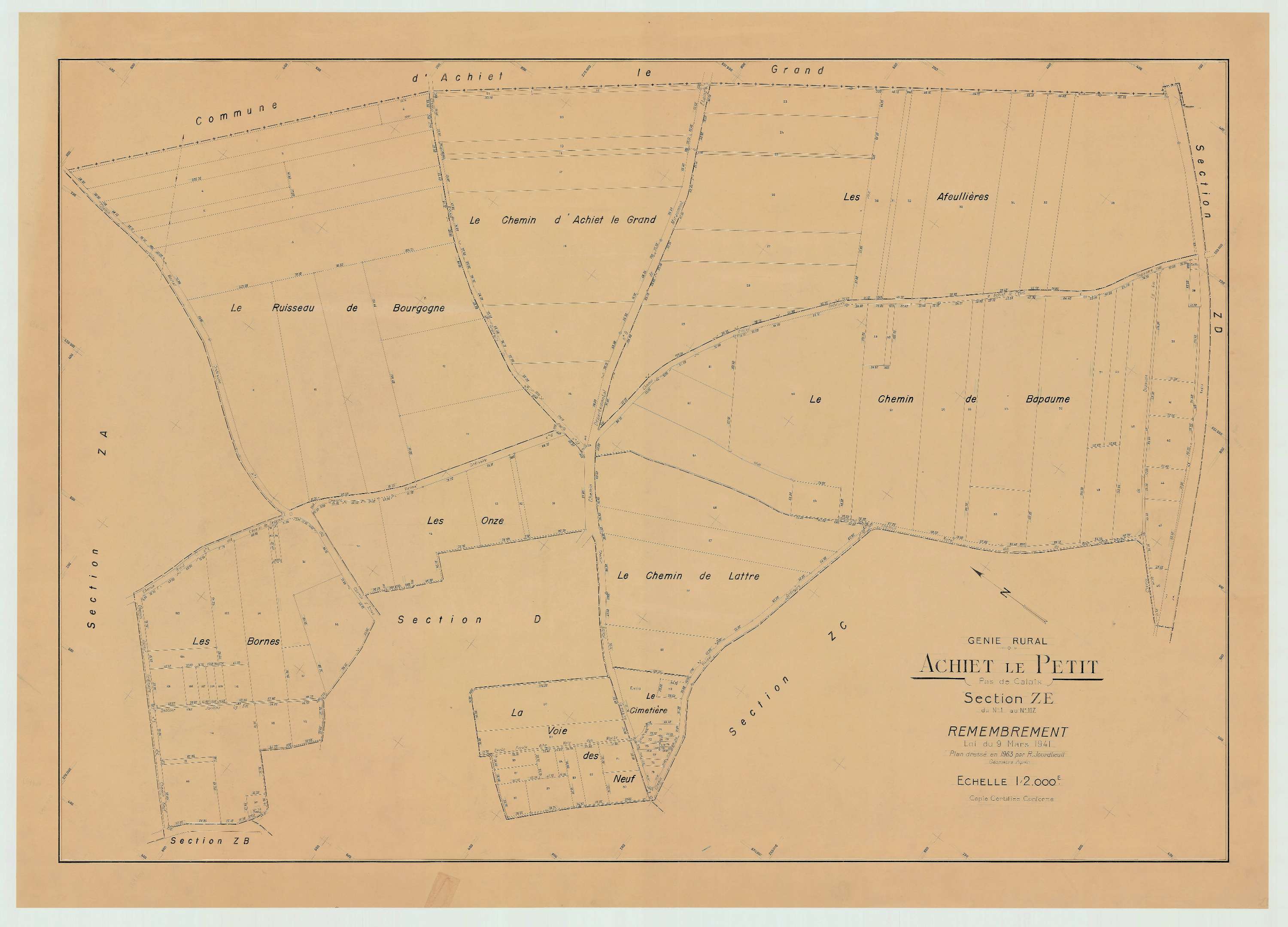 Achiet-le-Petit - Plan de remembrement : section ZE.