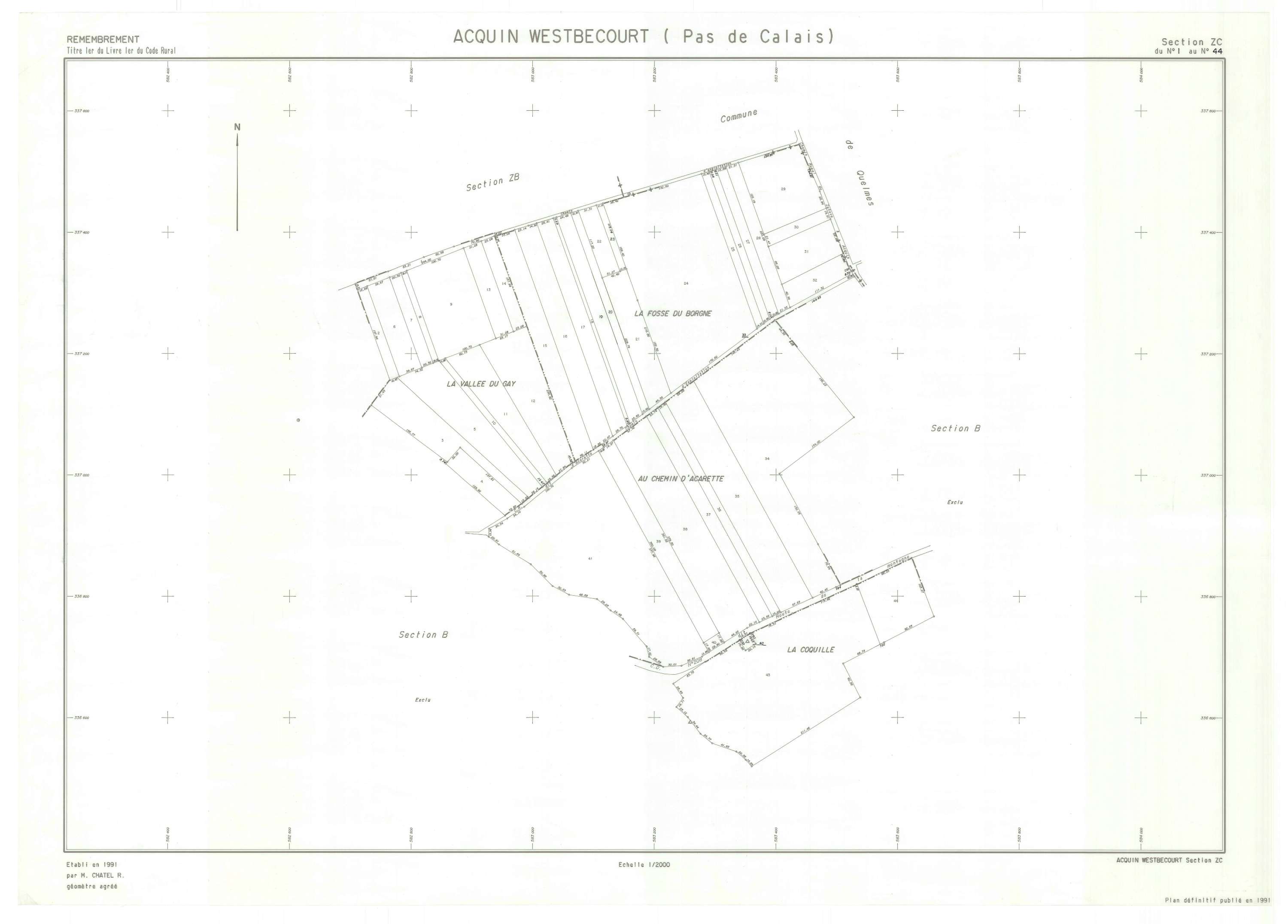 Acquin-Westbécourt - Plan de remembrement : section ZC.