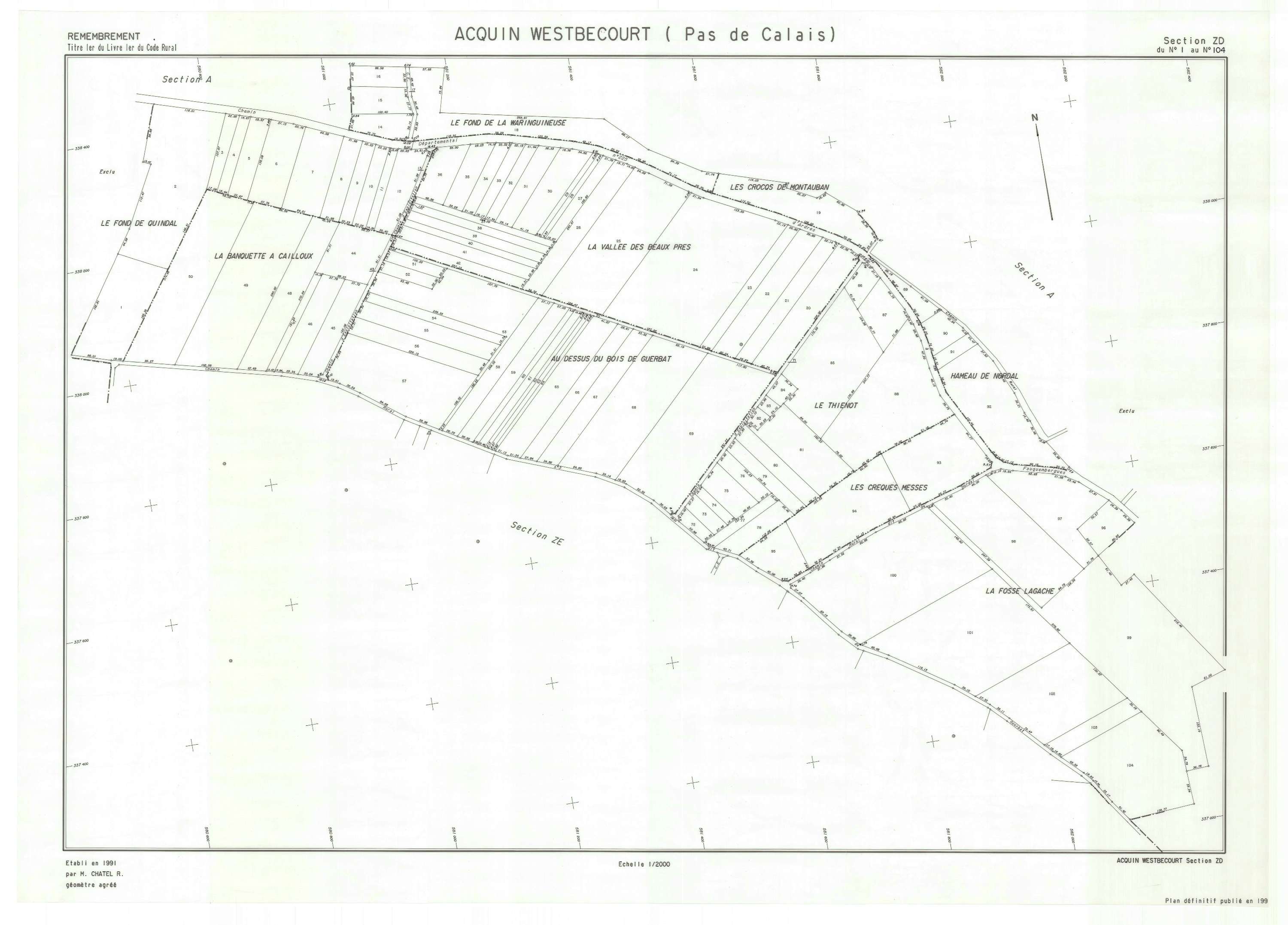 Acquin-Westbécourt - Plan de remembrement : section ZD.