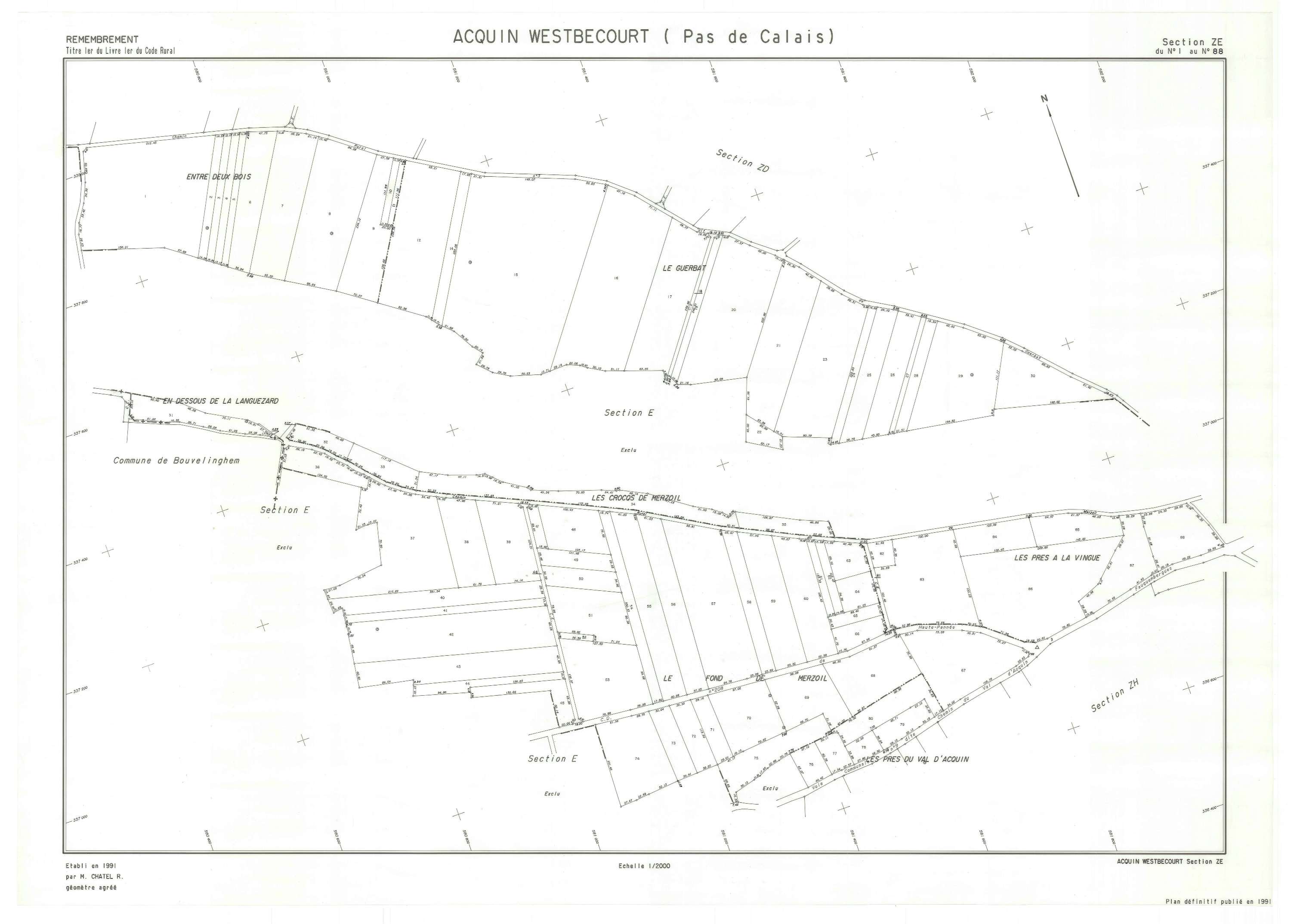Acquin-Westbécourt - Plan de remembrement : section ZE.