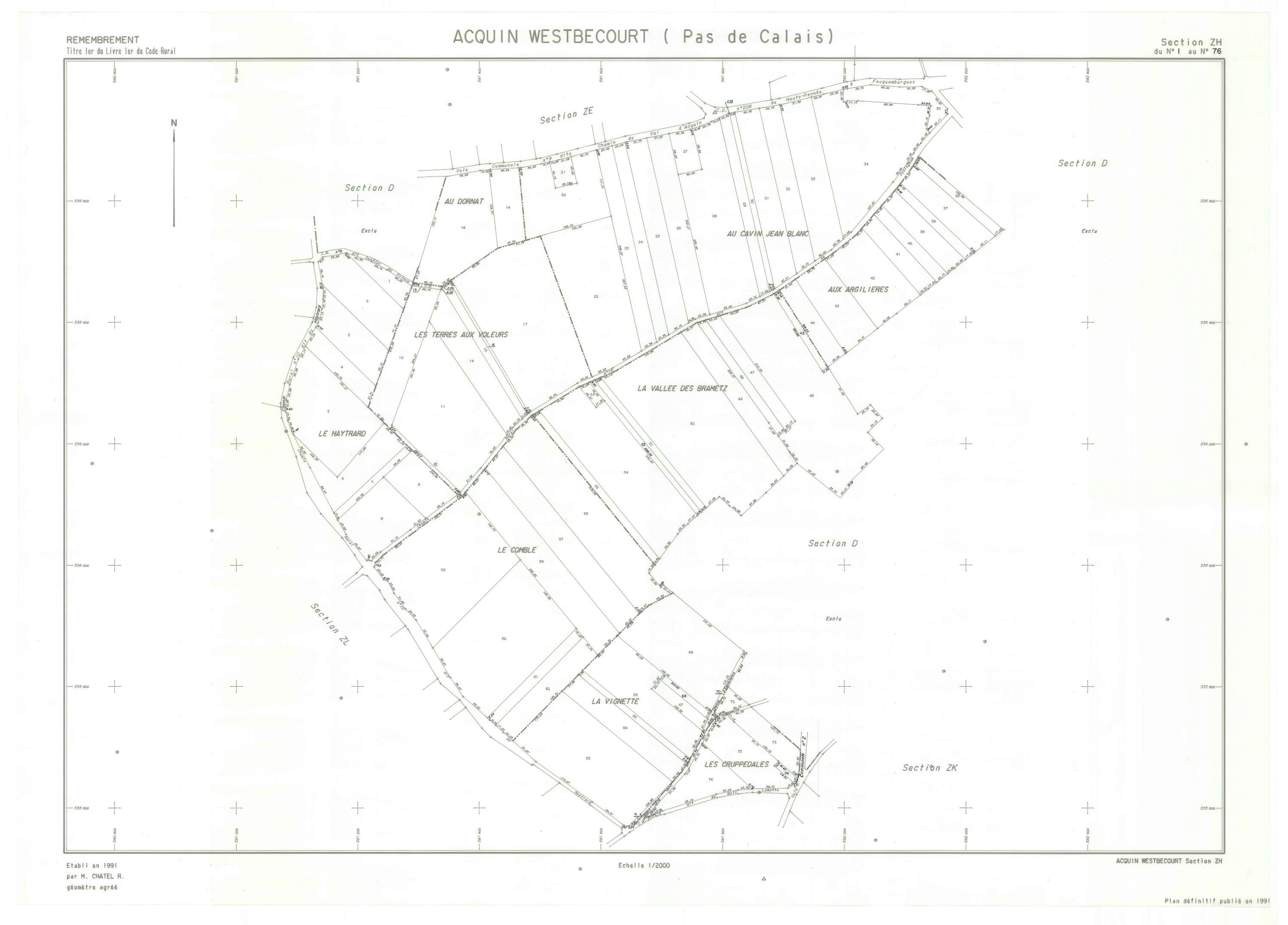 Acquin-Westbécourt - Plan de remembrement : section ZH.