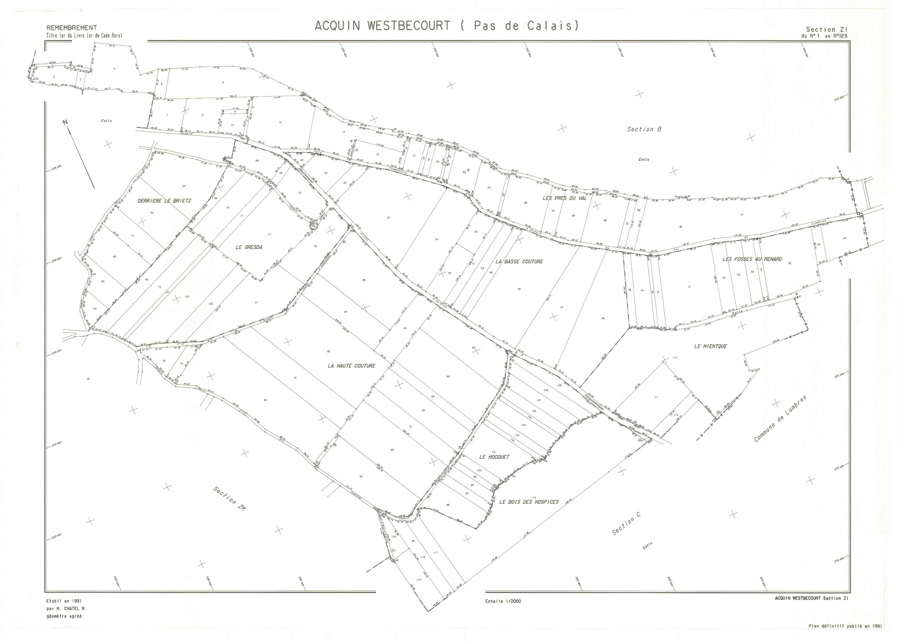 Acquin-Westbécourt - Plan de remembrement : section ZI.