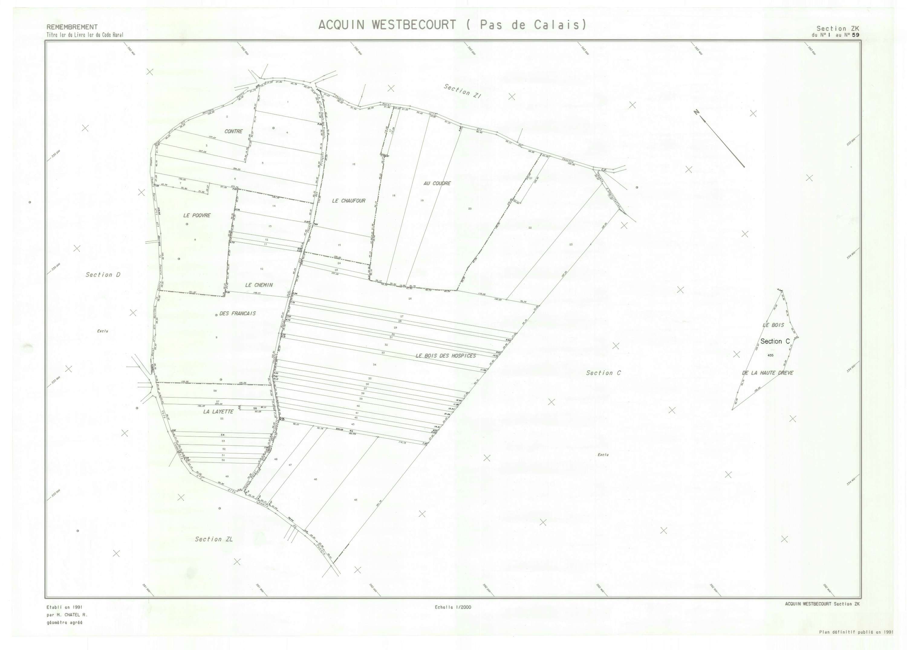 Acquin-Westbécourt - Plan de remembrement : section ZK.