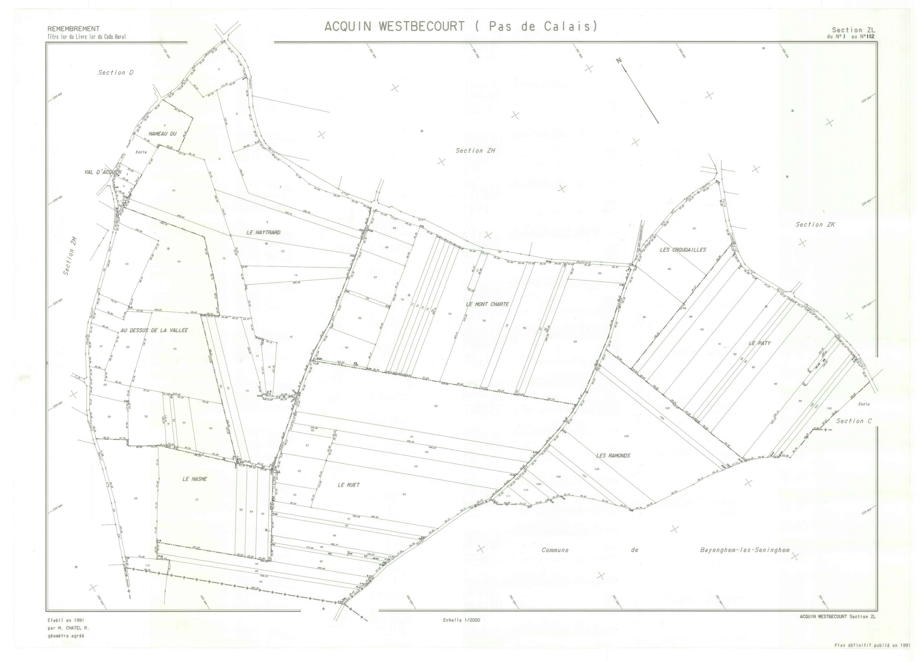 Acquin-Westbécourt - Plan de remembrement : section ZL.