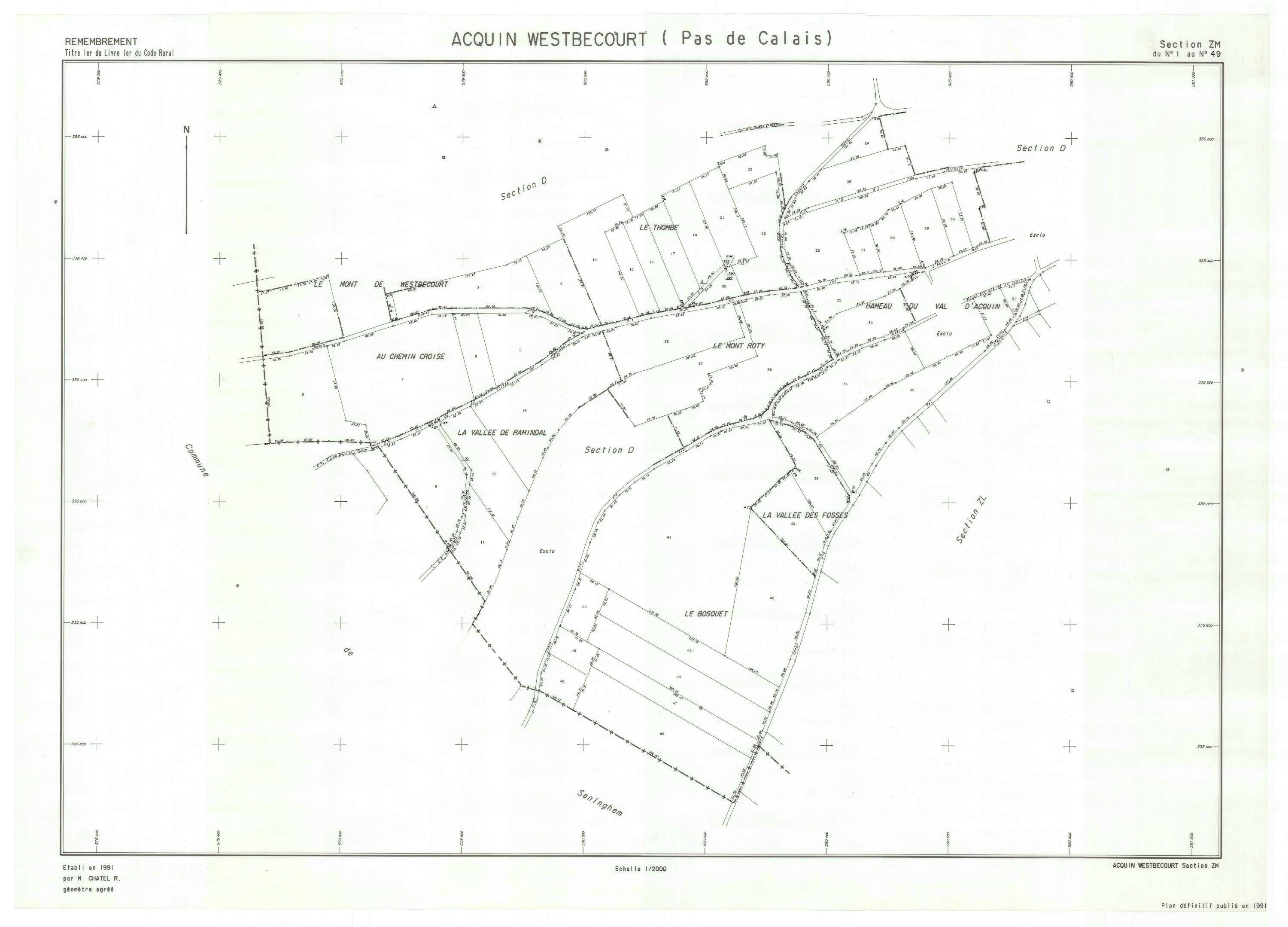 Acquin-Westbécourt - Plan de remembrement : section ZM.