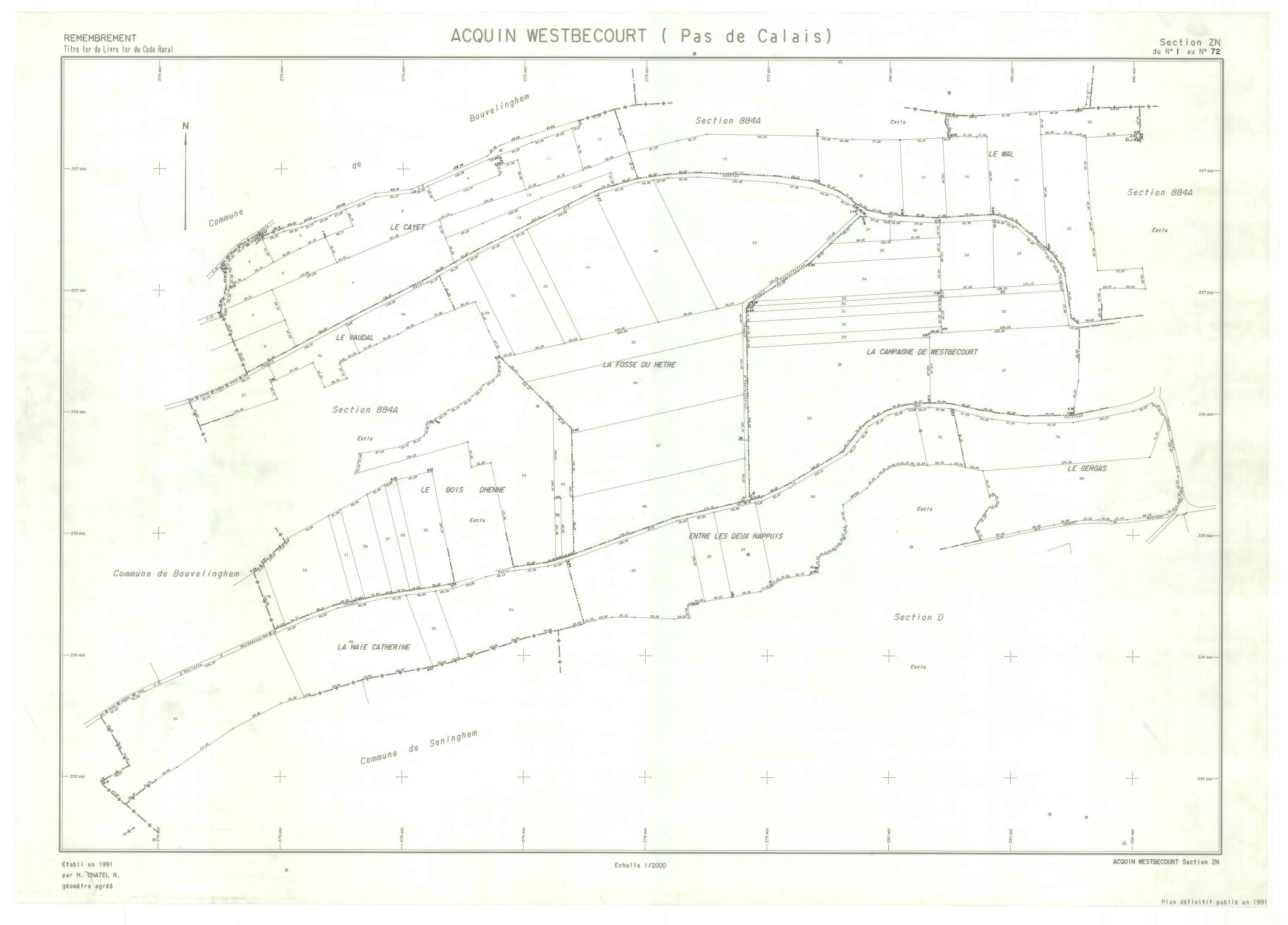 Acquin-Westbécourt - Plan de remembrement : section ZN.