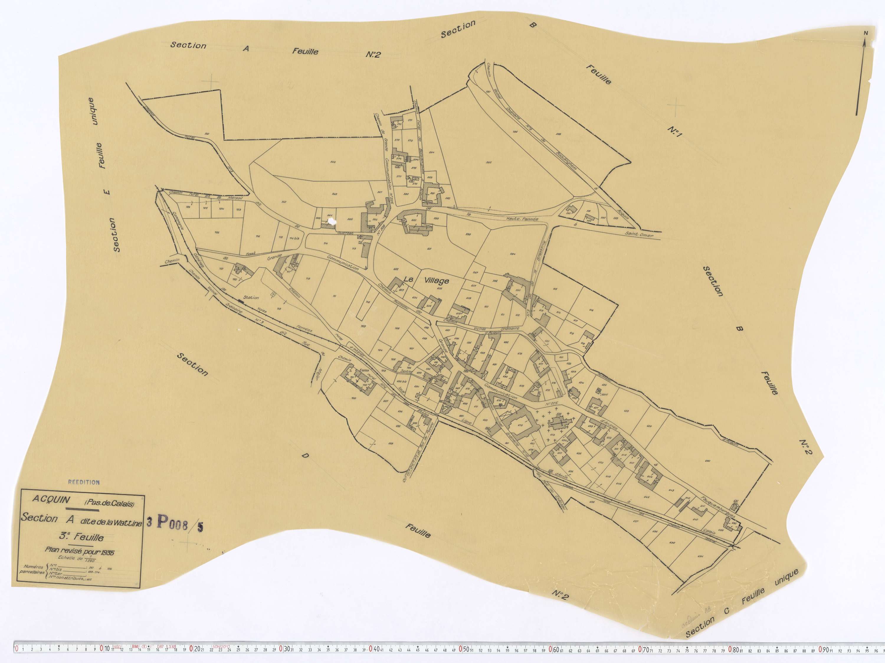 Acquin-Westbécourt - Section A, feuille 3.