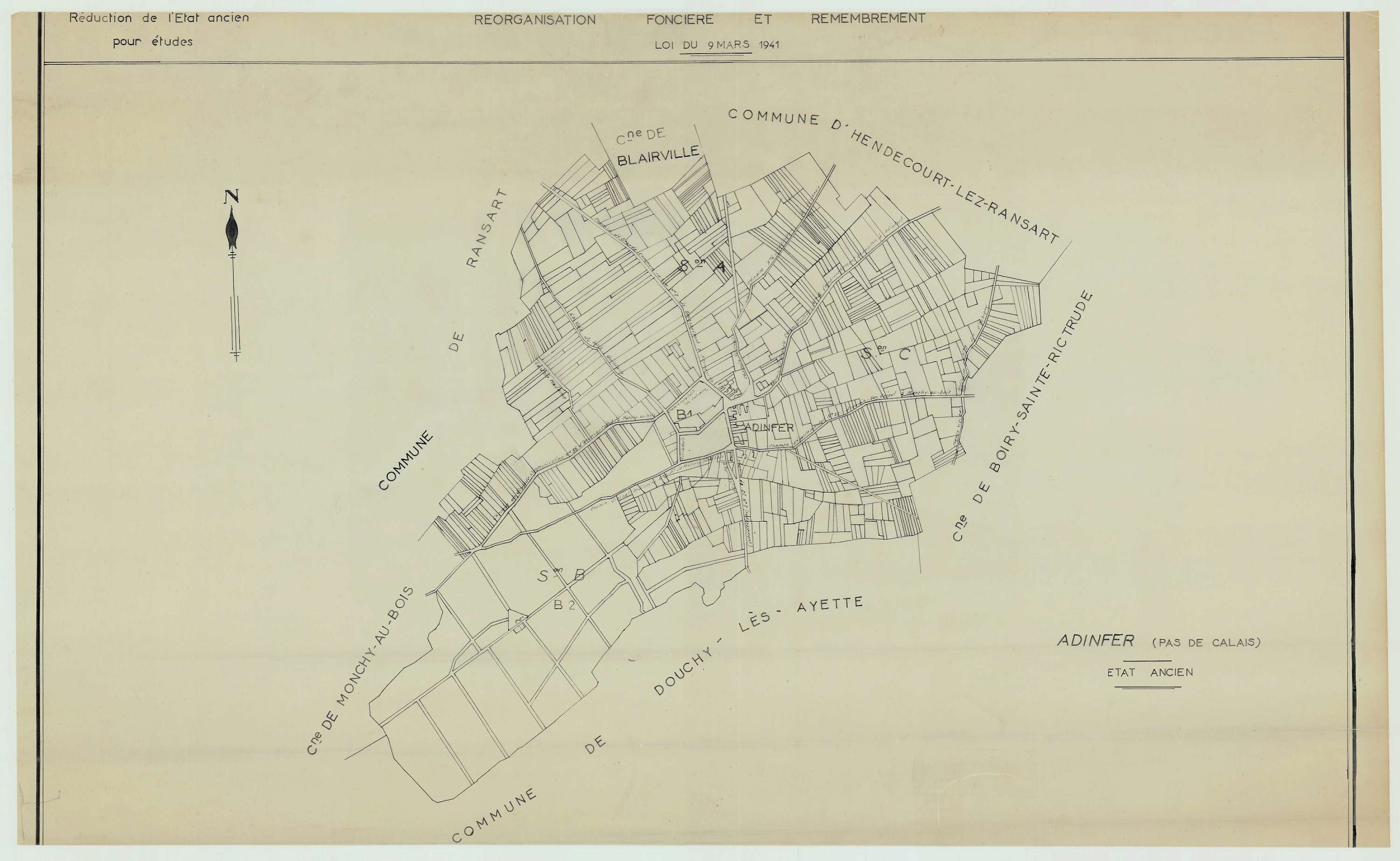 Adinfer - Plan cadastral : tableau d'assemblage antérieur au remembrement.