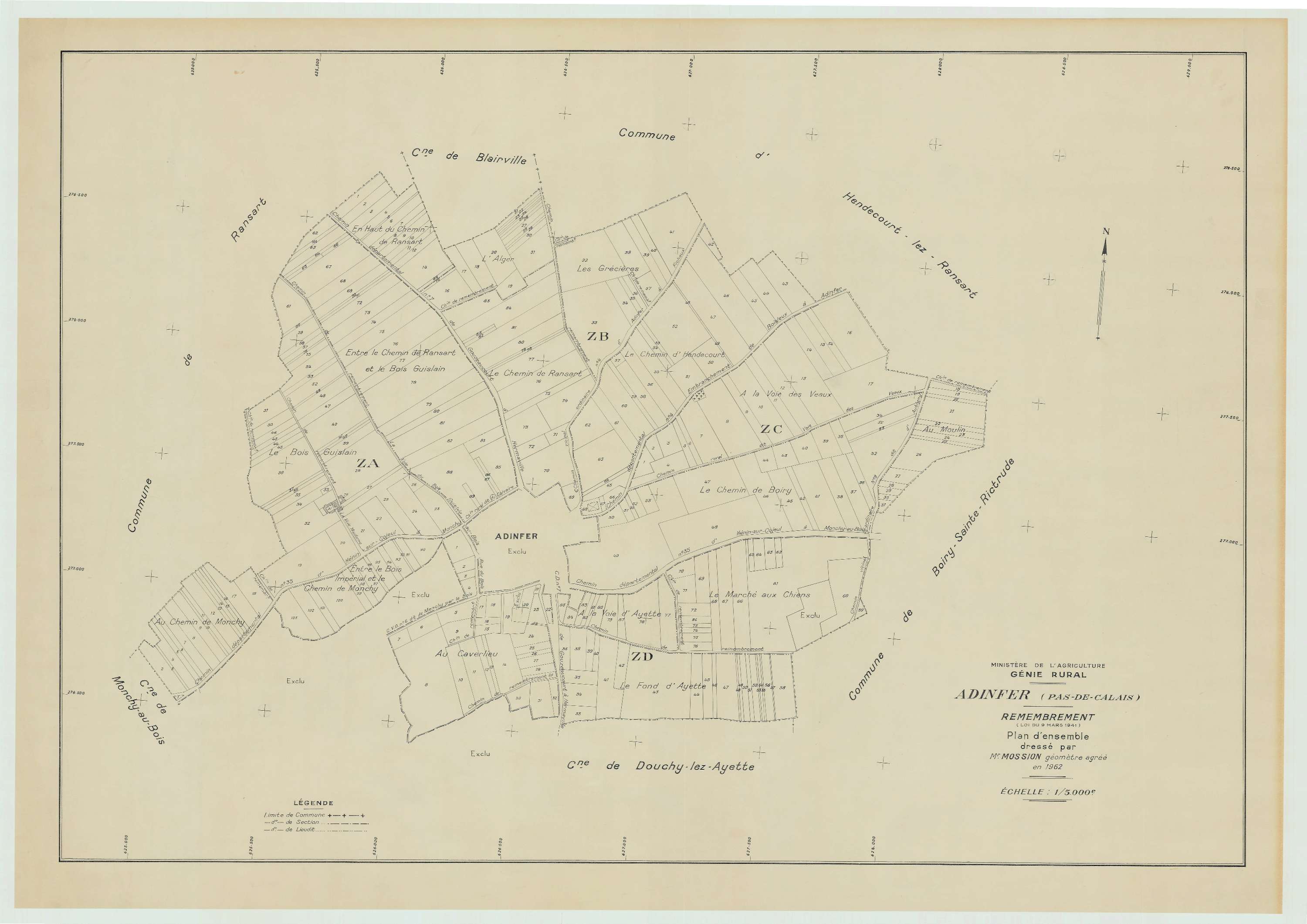 Adinfer - Plan cadastral : tableau d'assemblage postérieur au remembrement.