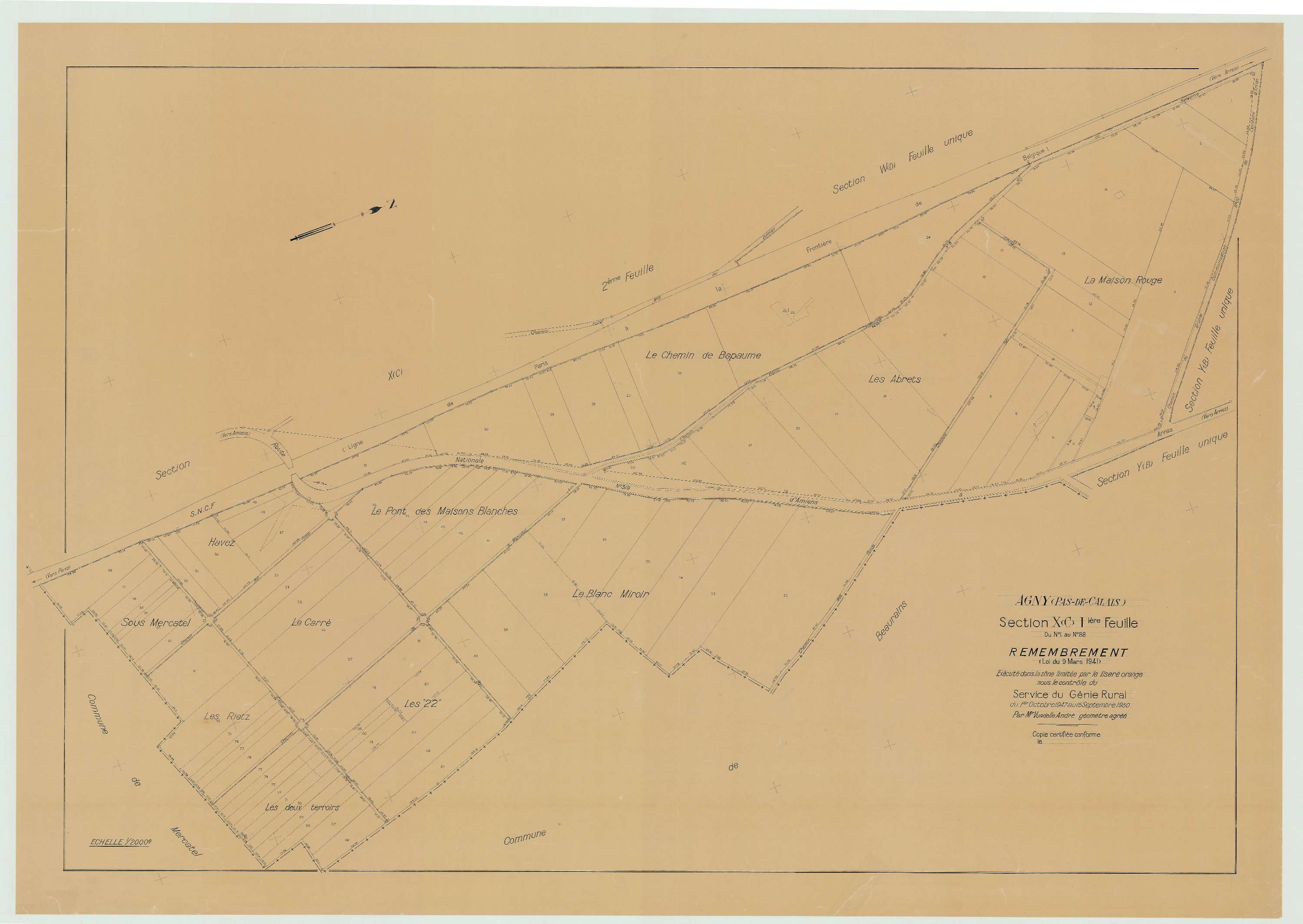 Agny - Plan de remembrement : section C1.