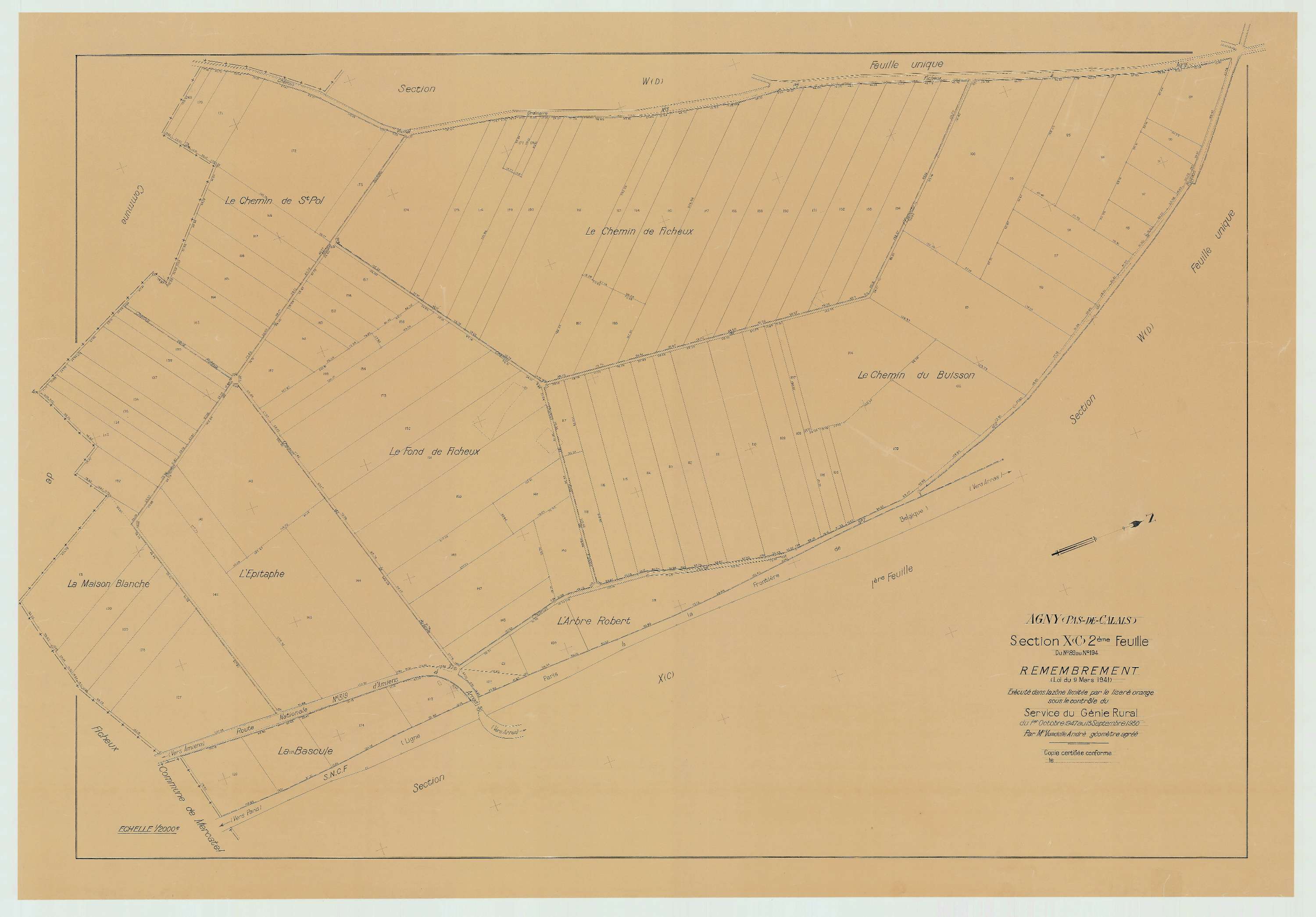 Agny - Plan de remembrement : section C2.