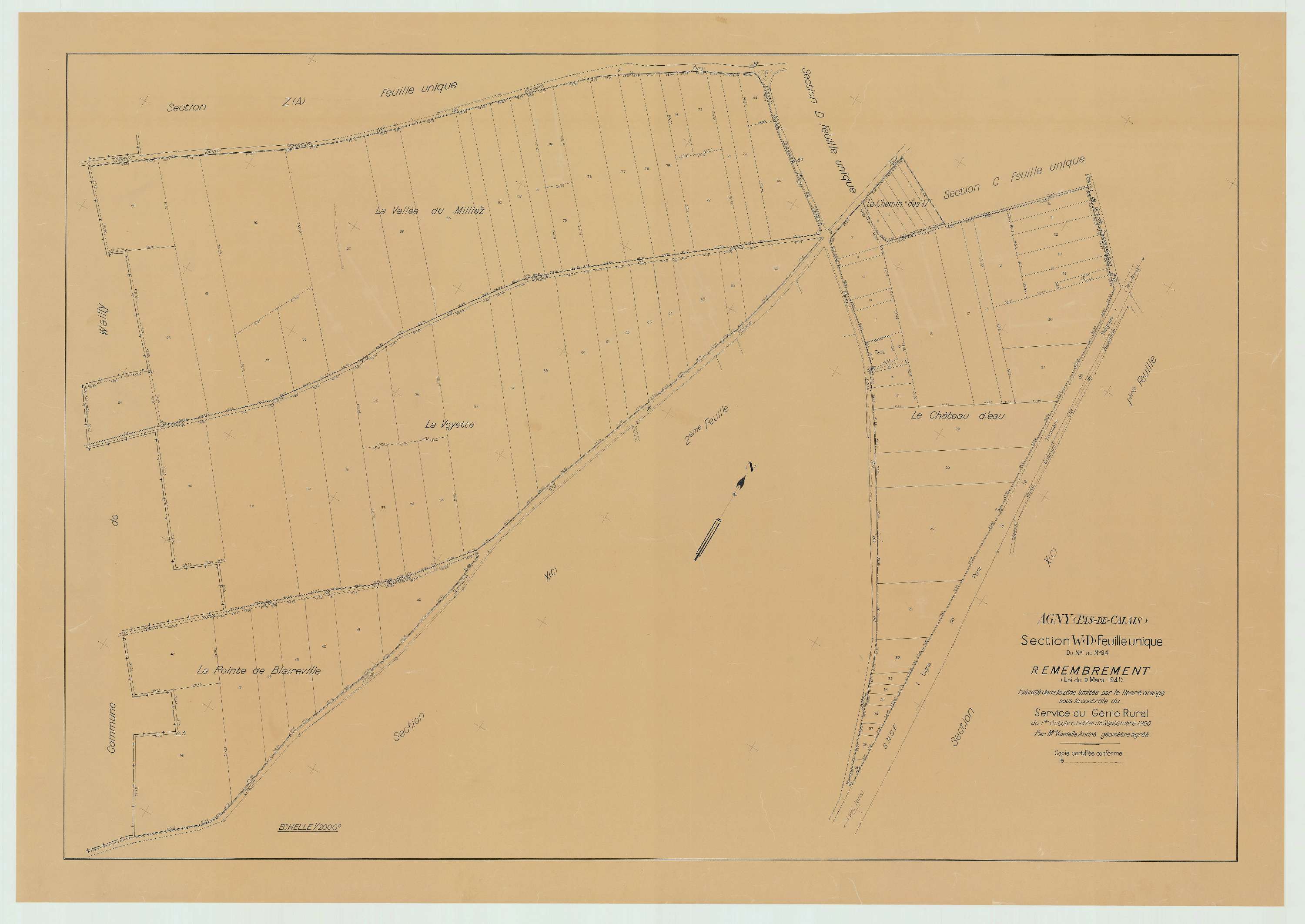 Agny - Plan de remembrement : section WD.