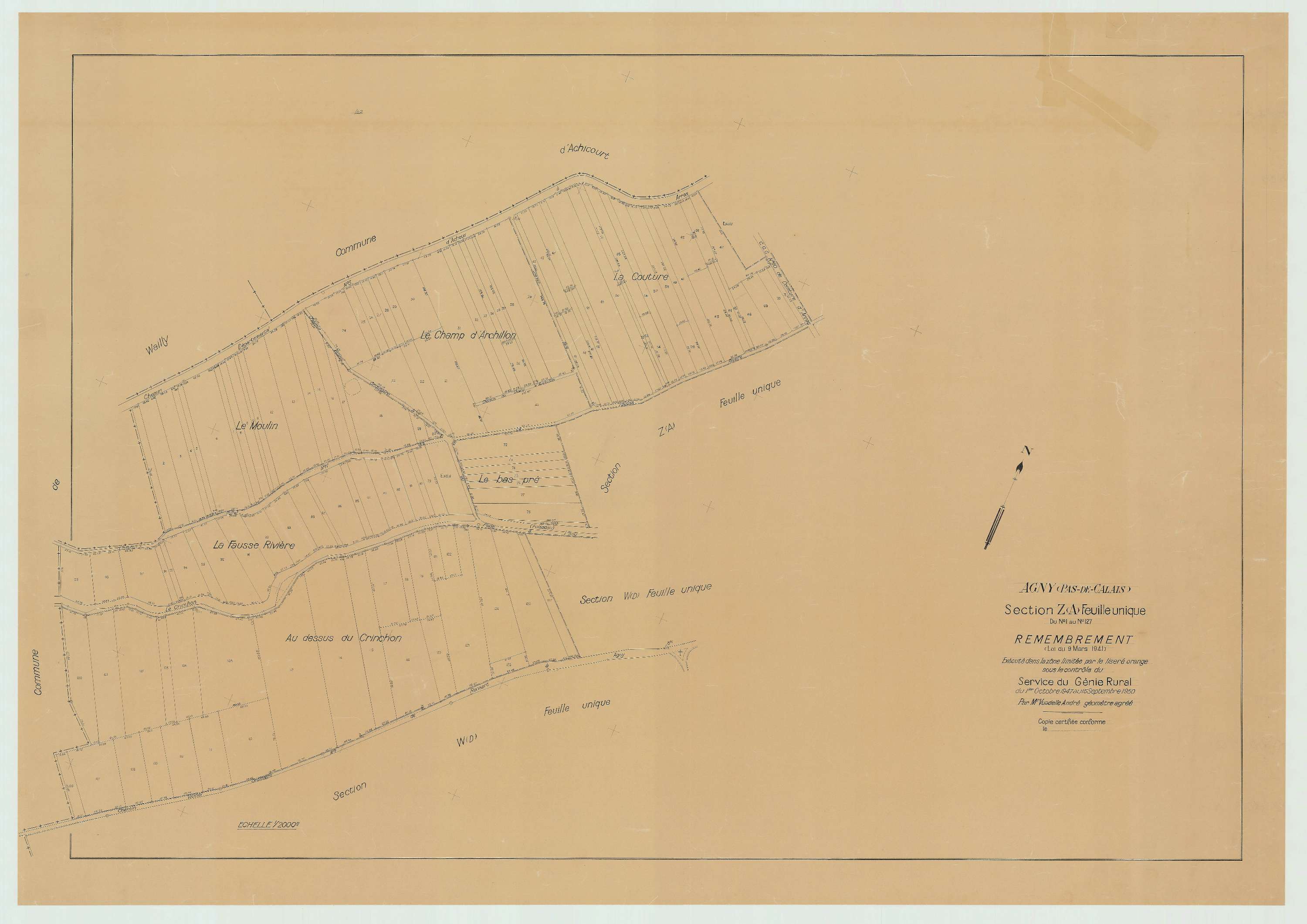 Agny - Plan de remembrement : section ZA.