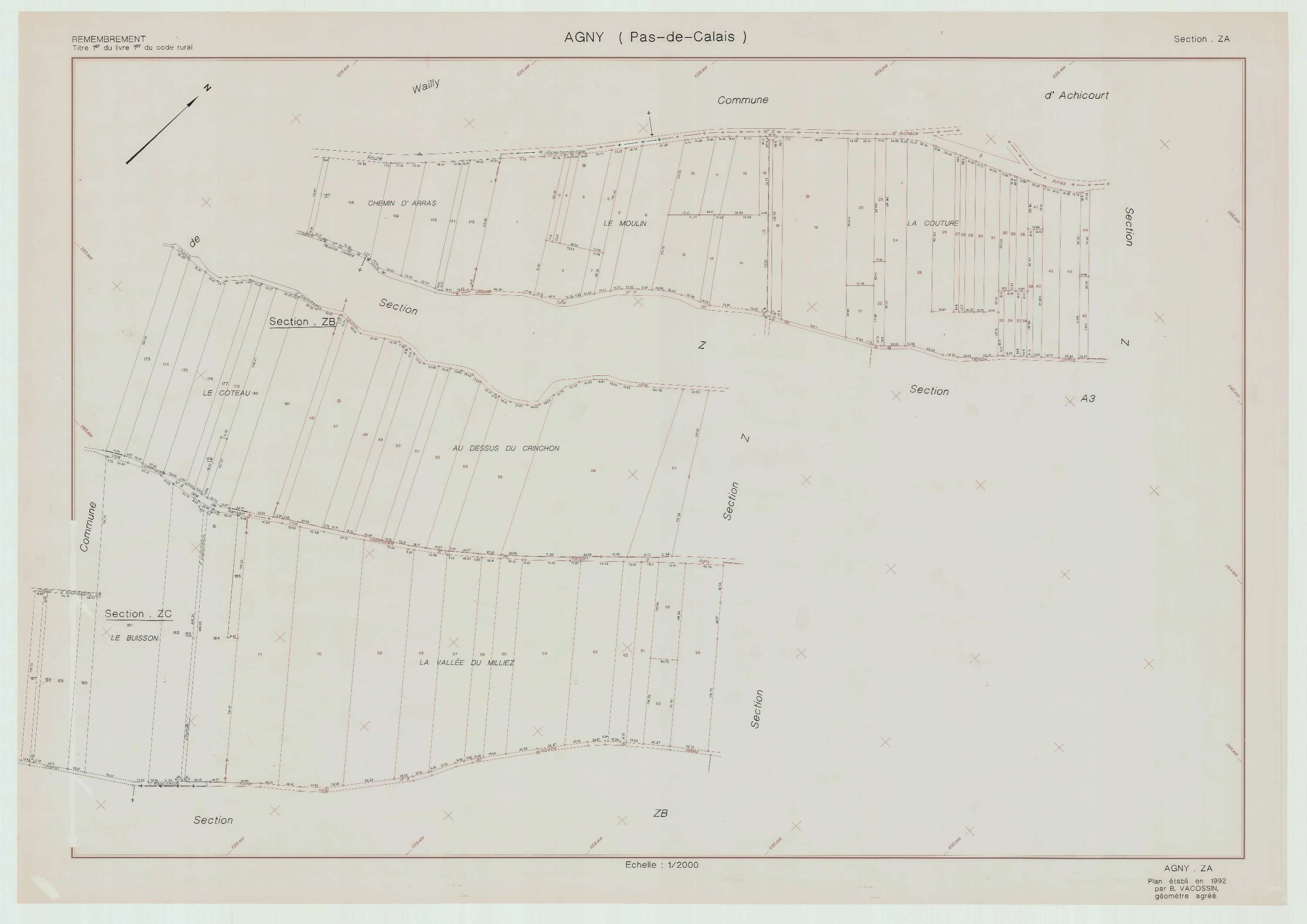 Agny - Plan de remembrement : section ZA.