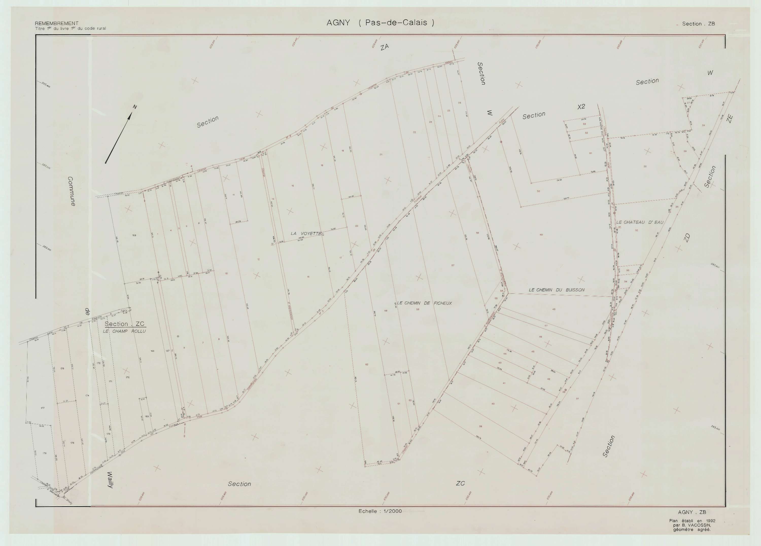 Agny - Plan de remembrement : section ZB.