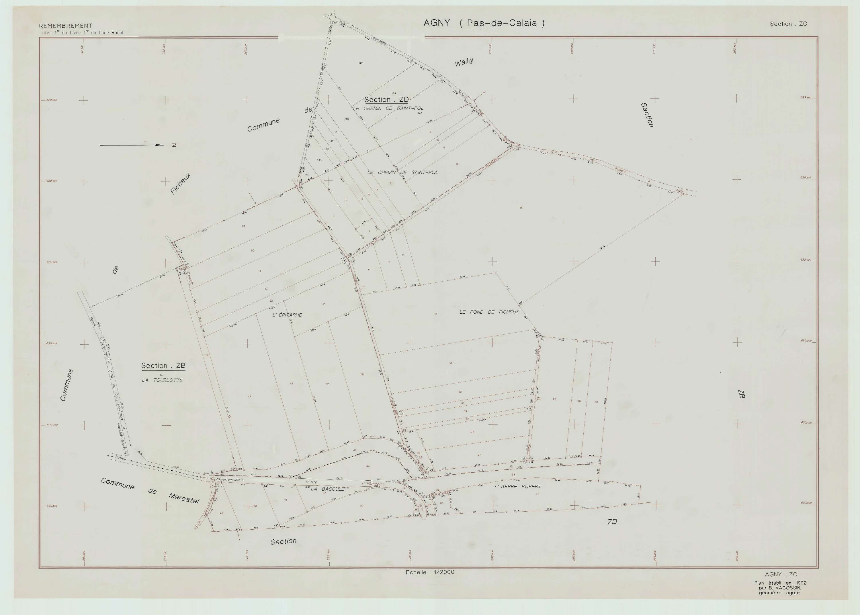 Agny - Plan de remembrement : section ZC.