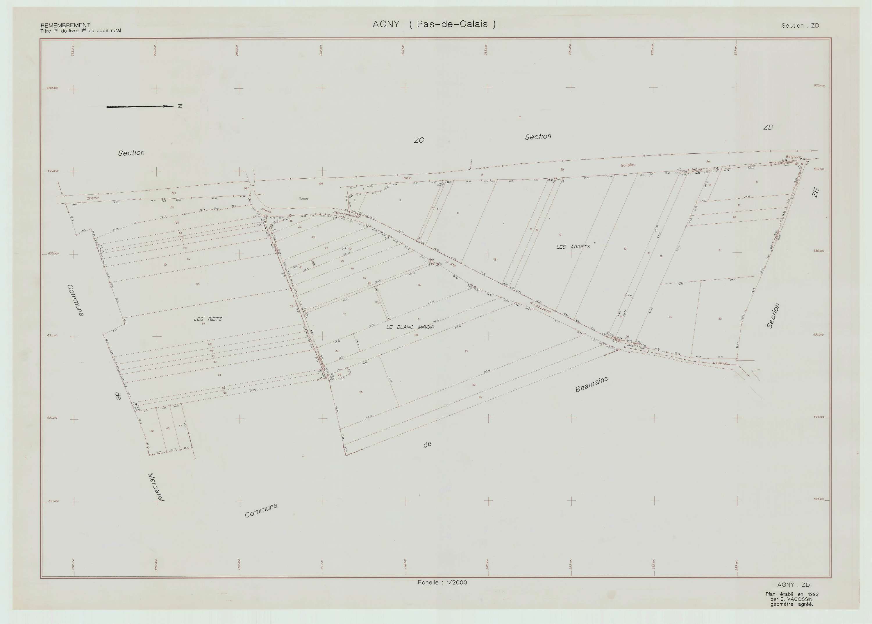 Agny - Plan de remembrement : section ZD.