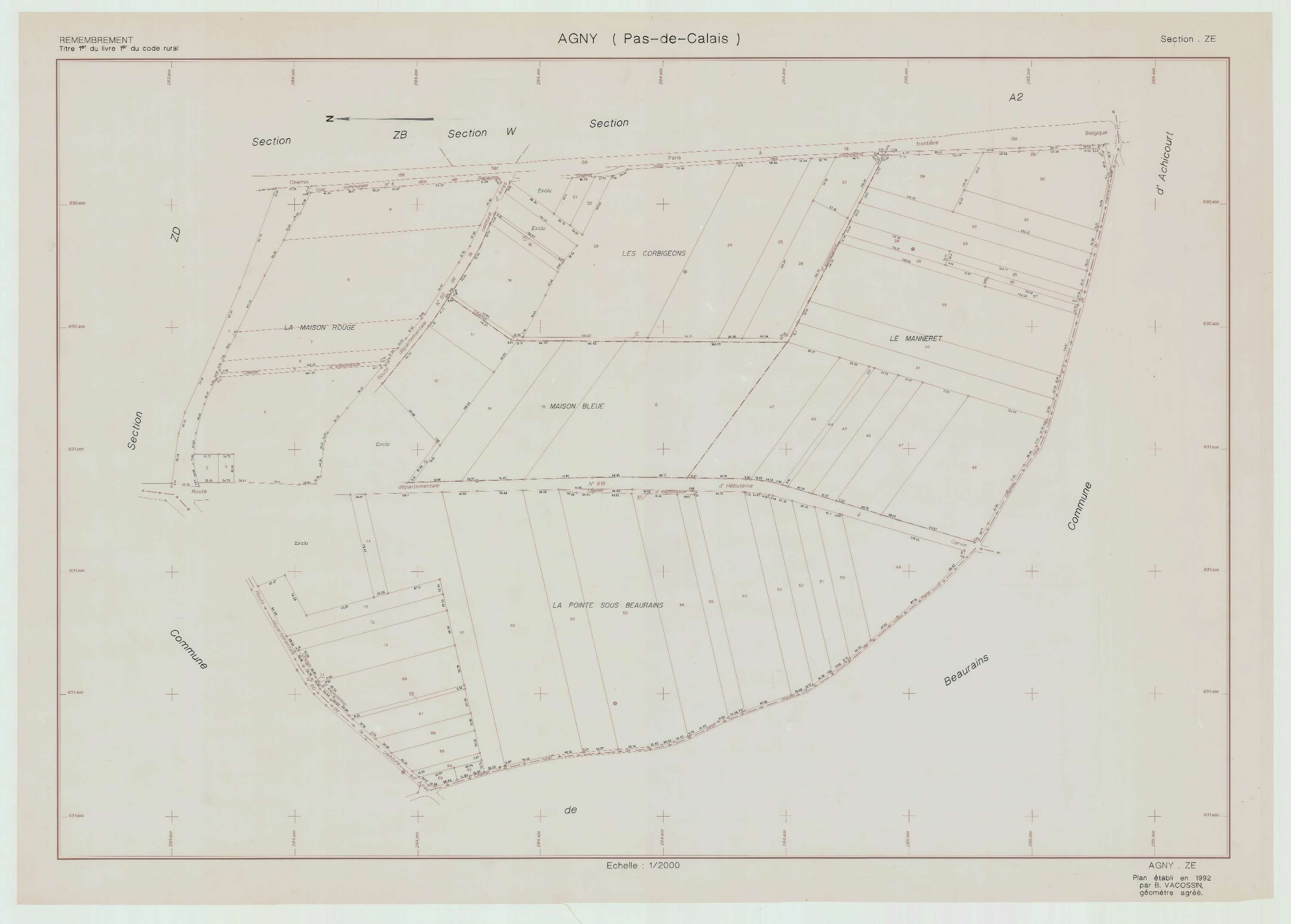 Agny - Plan de remembrement : section ZE.
