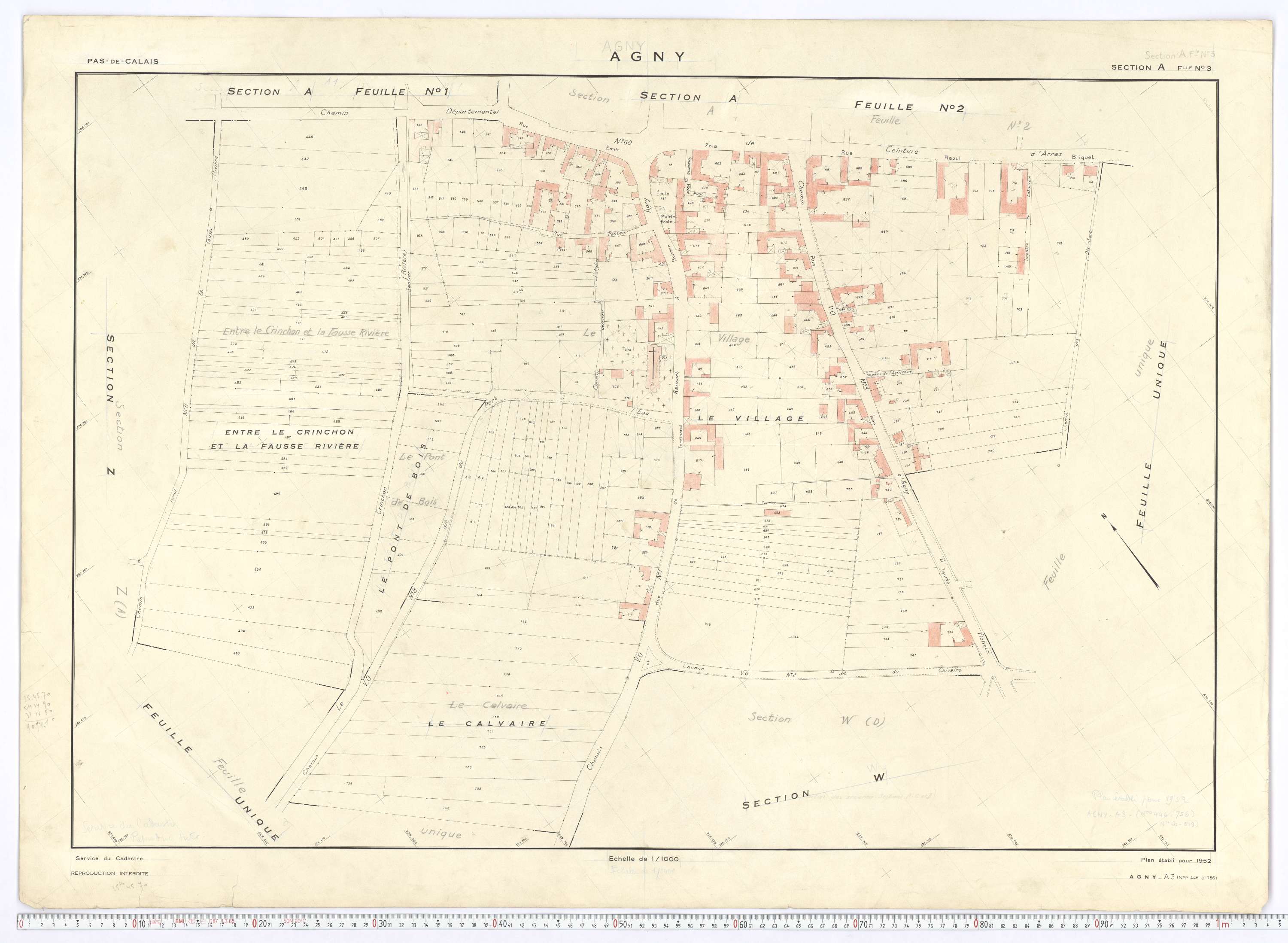Agny - Section A, feuille 3.