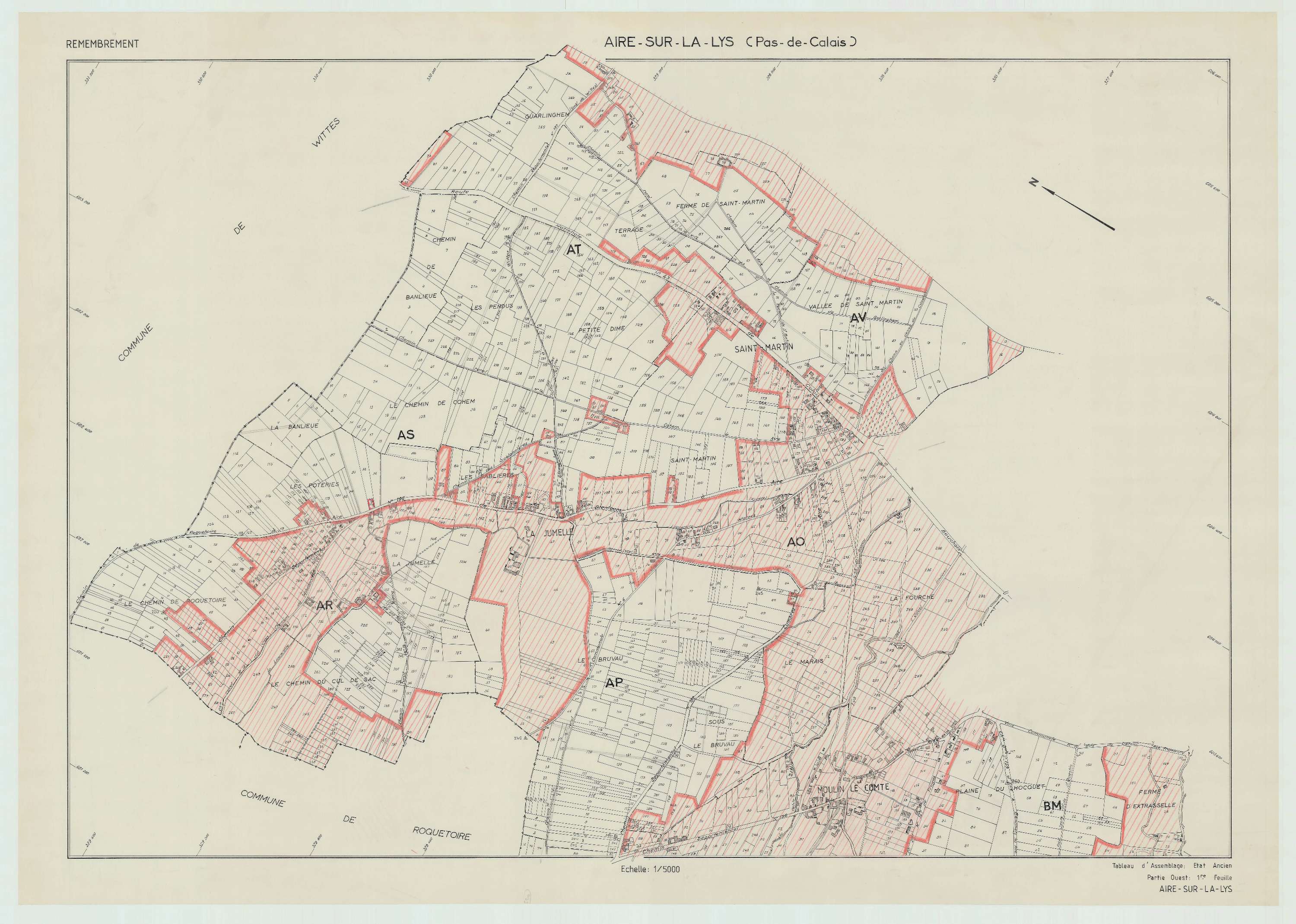 Aire-sur-la-Lys - Plan cadastral : tableau d'assemblage antérieur au remembrement.