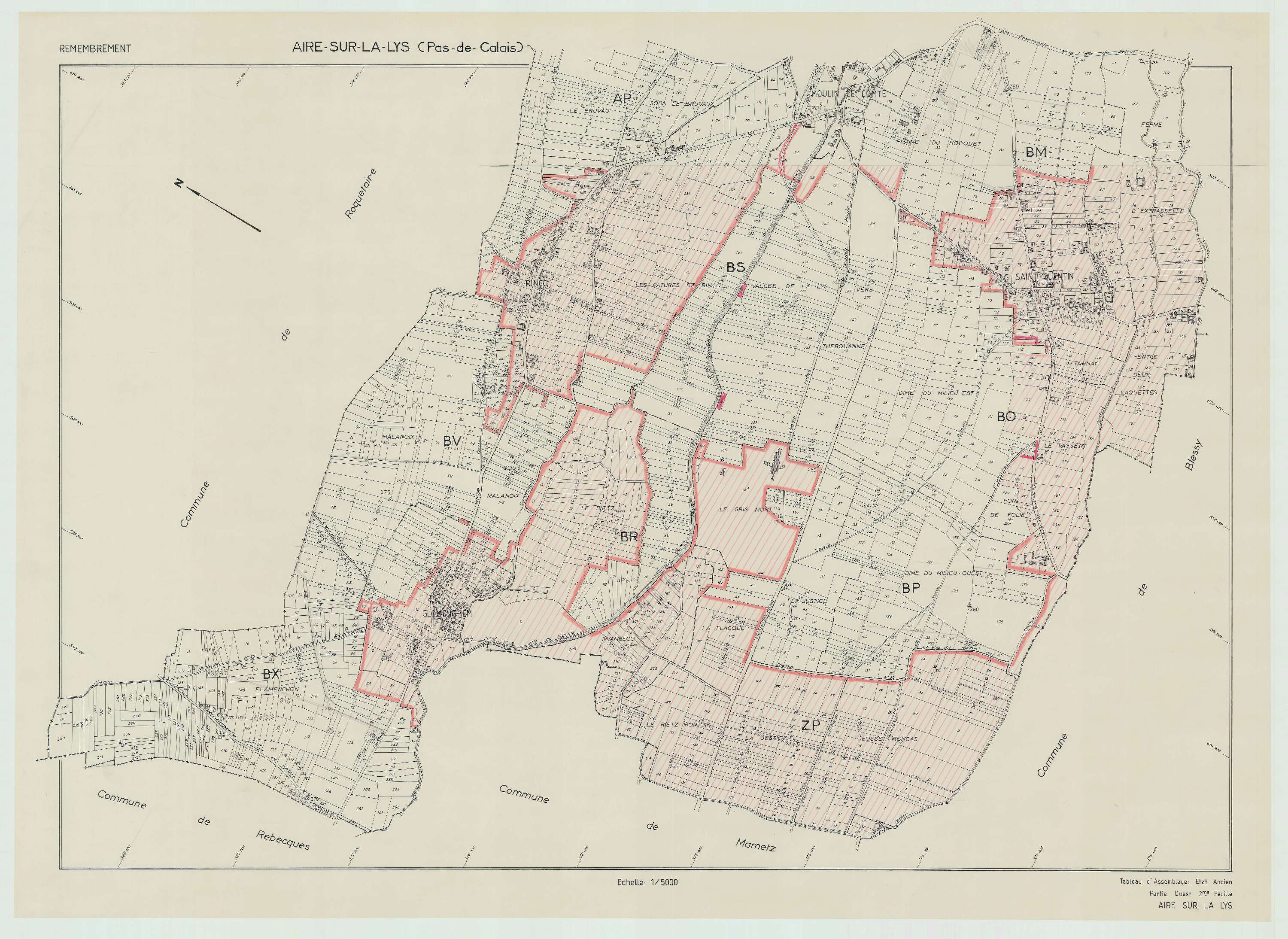 Aire-sur-la-Lys - Plan cadastral : tableau d'assemblage antérieur au remembrement.