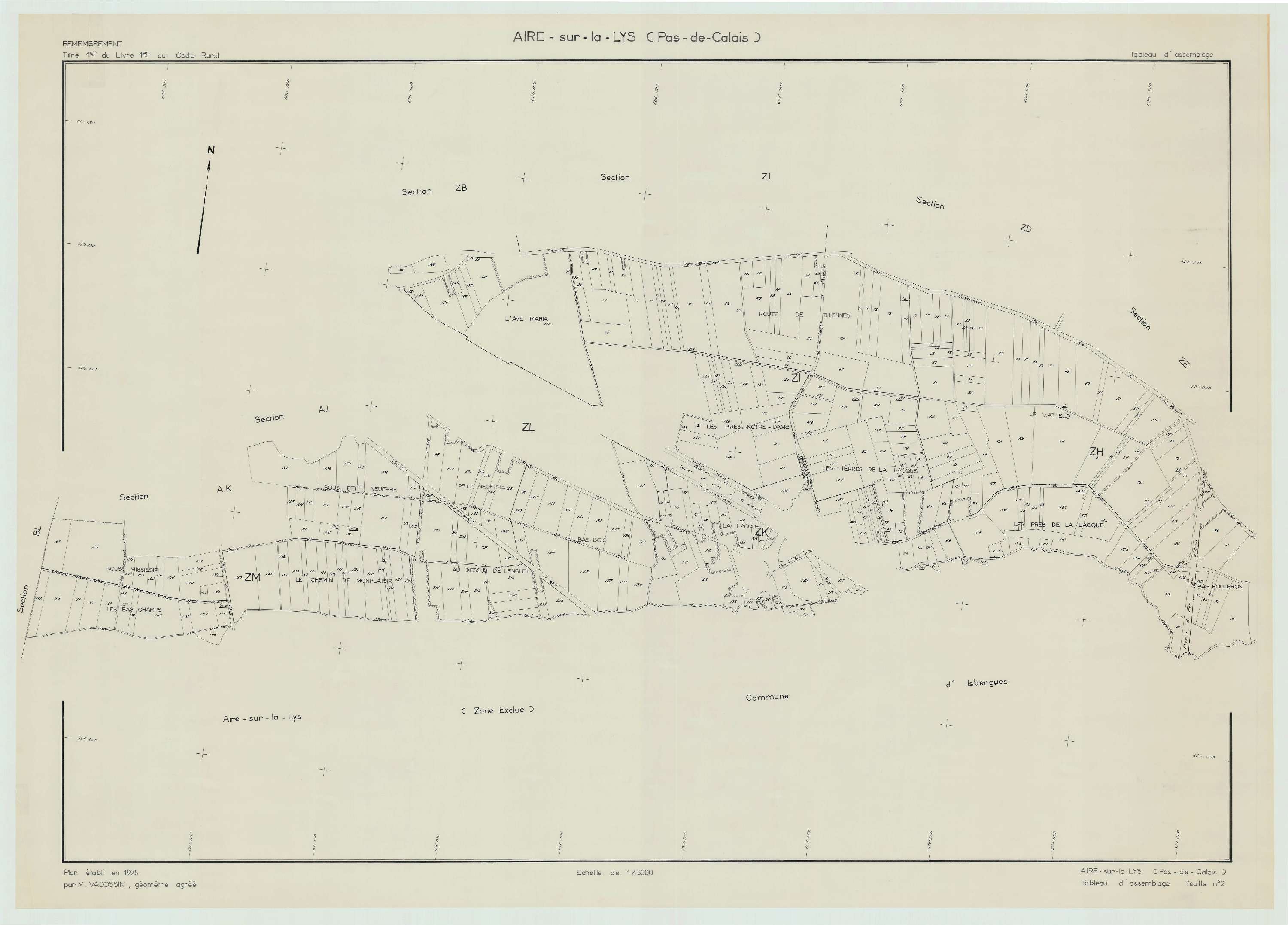 Aire-sur-la-Lys - Plan cadastral : tableau d'assemblage postérieur au remembrement.