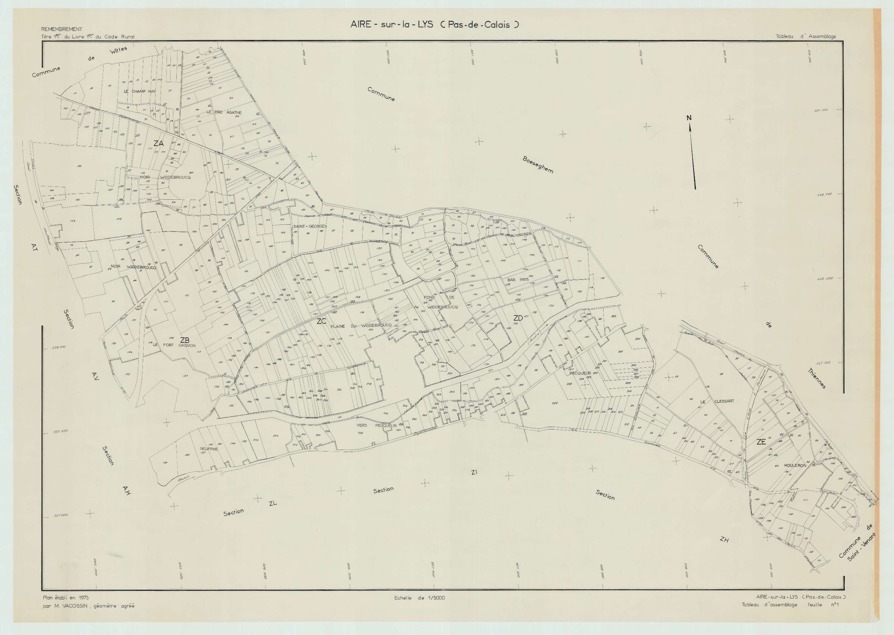 Aire-sur-la-Lys - Plan cadastral : tableau d'assemblage postérieur au remembrement.