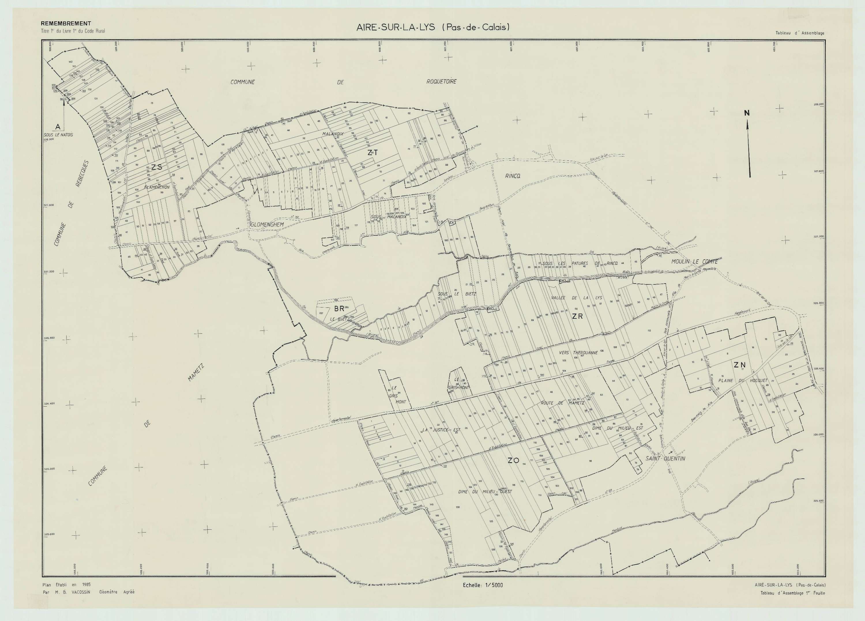 Aire-sur-la-Lys - Plan cadastral : tableau d'assemblage postérieur au remembrement.