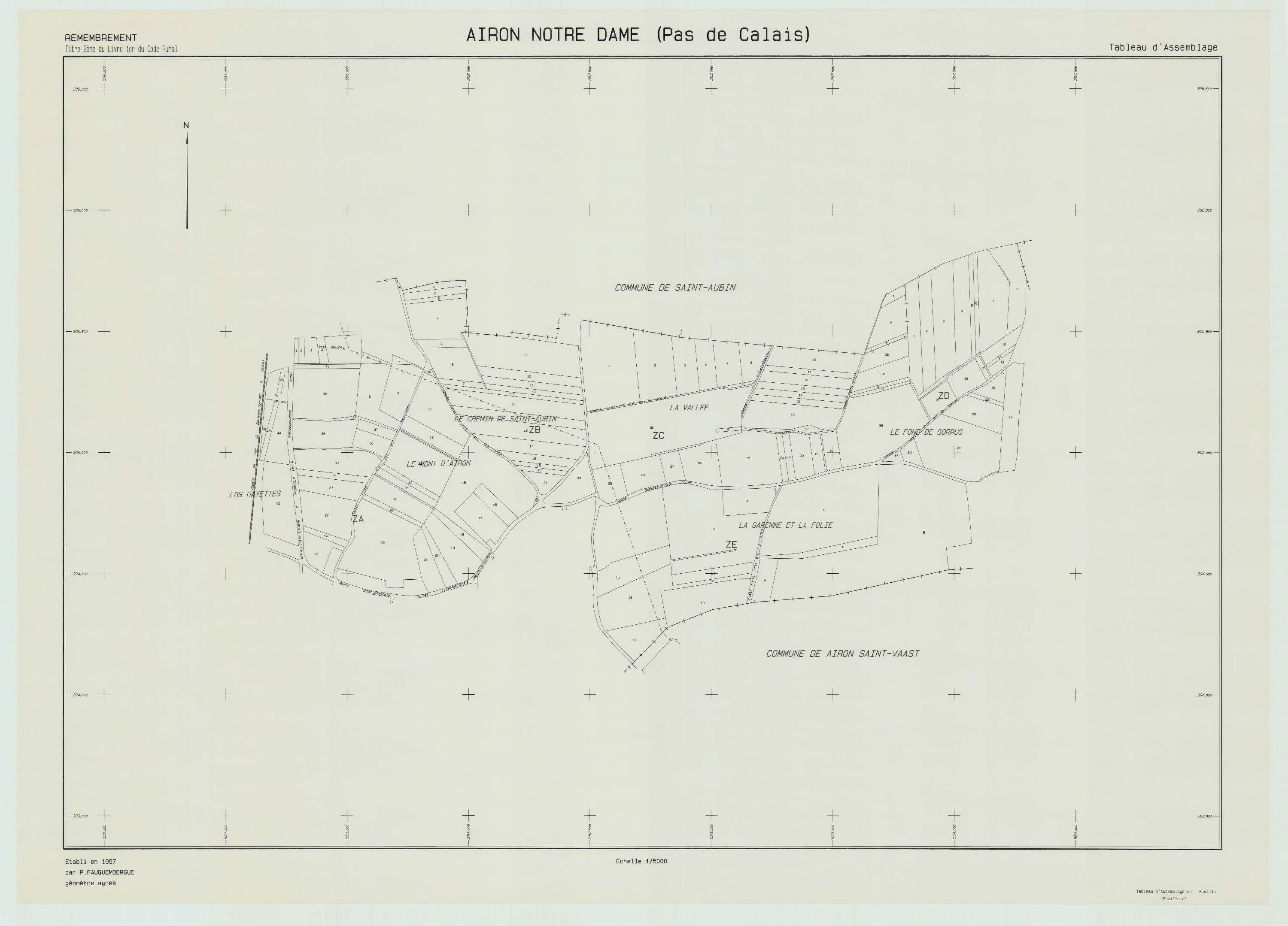 Airon-Notre-Dame - Plan cadastral : tableau d'assemblage postérieur au remembrement.