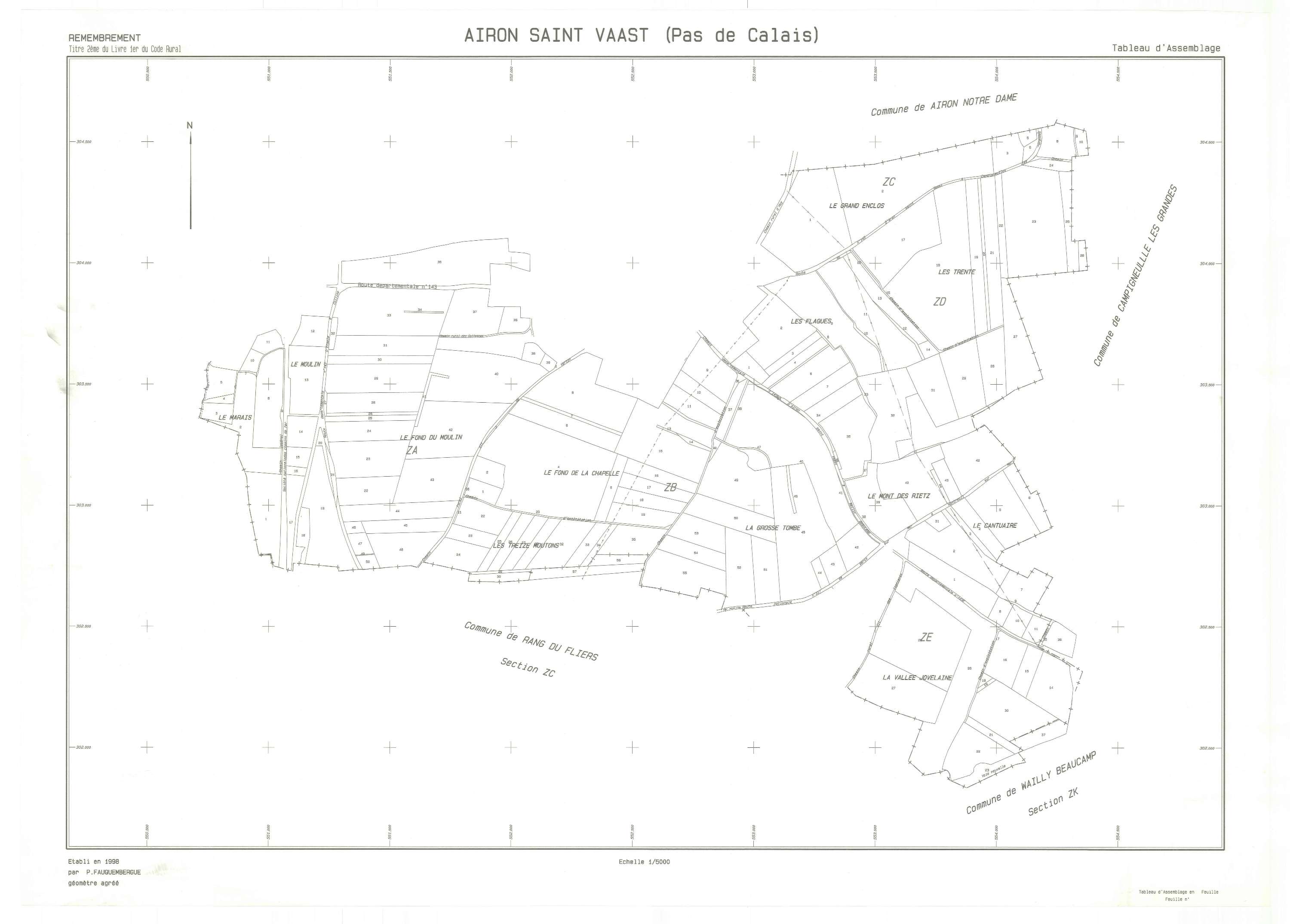 Airon-Saint-Vaast - Plan cadastral : tableau d'assemblage postérieur au remembrement.