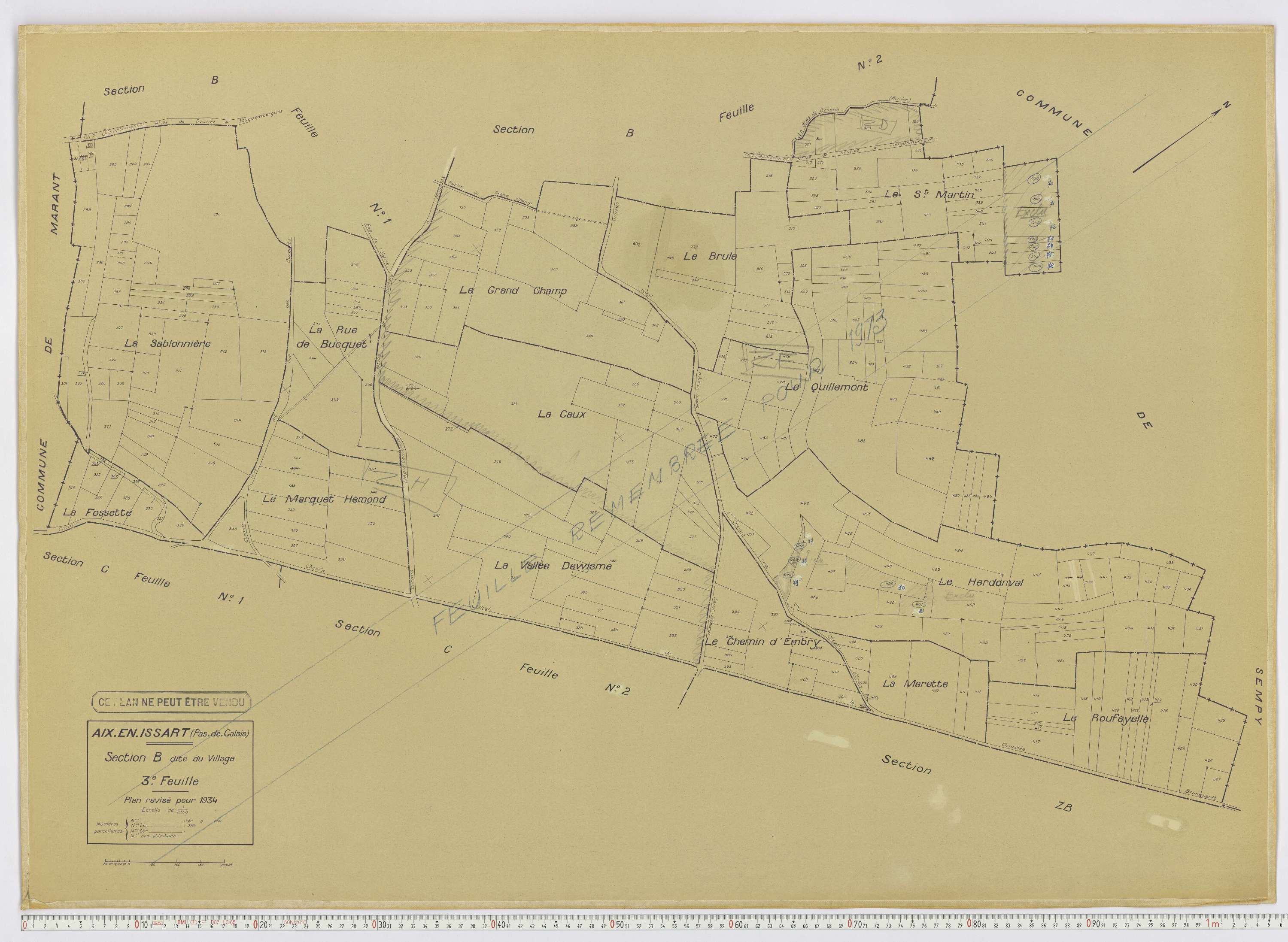 Aix-en-Issart - Section B, feuille 3.