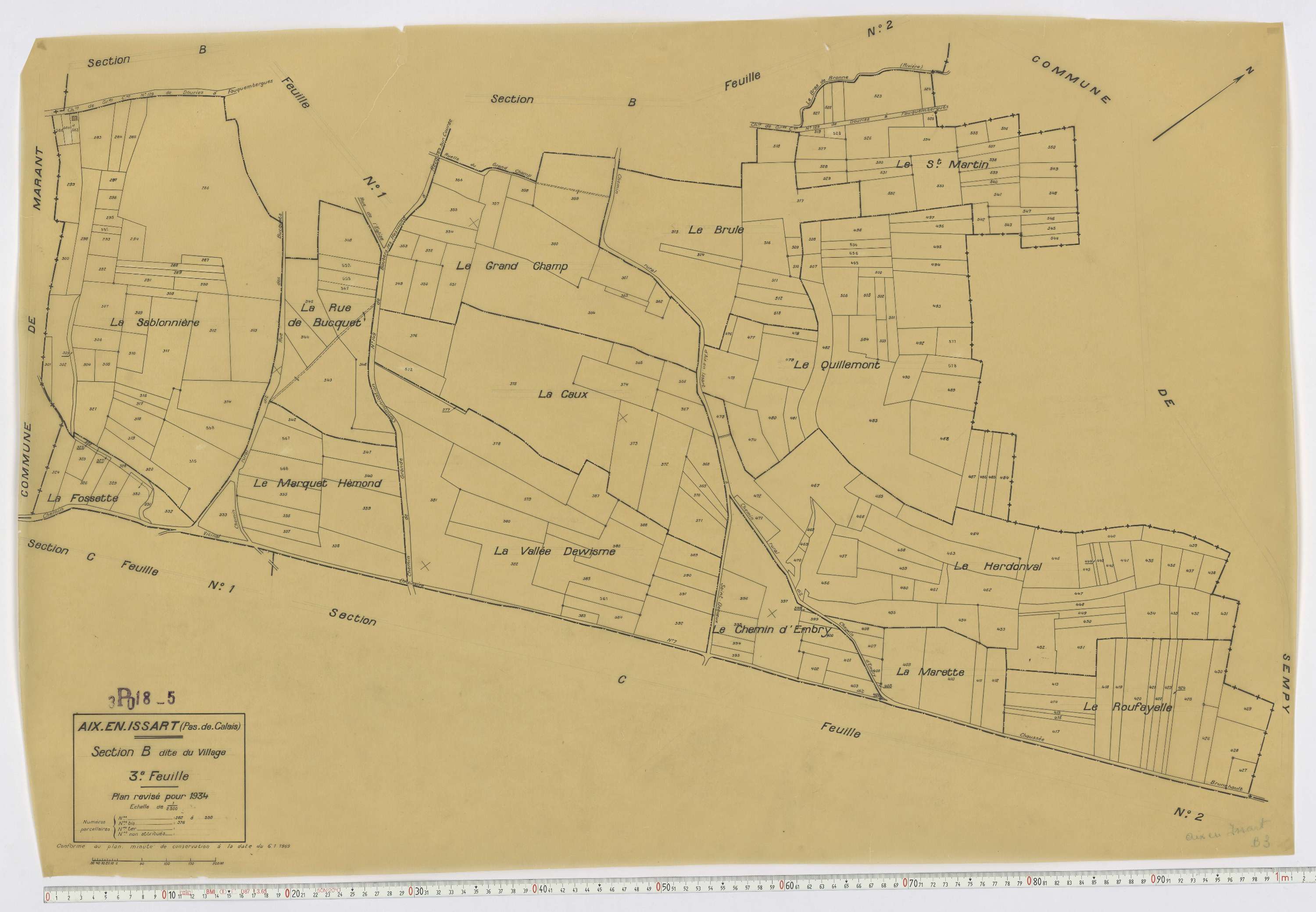 Aix-en-Issart - Section B, feuille 3.
