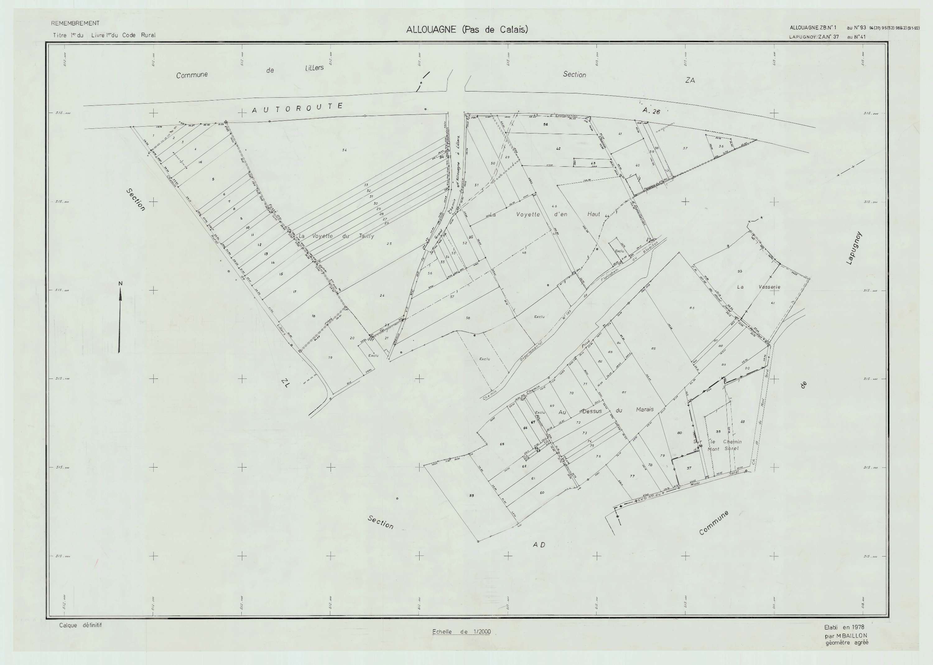 Allouagne - Plan de remembrement : section ZB.