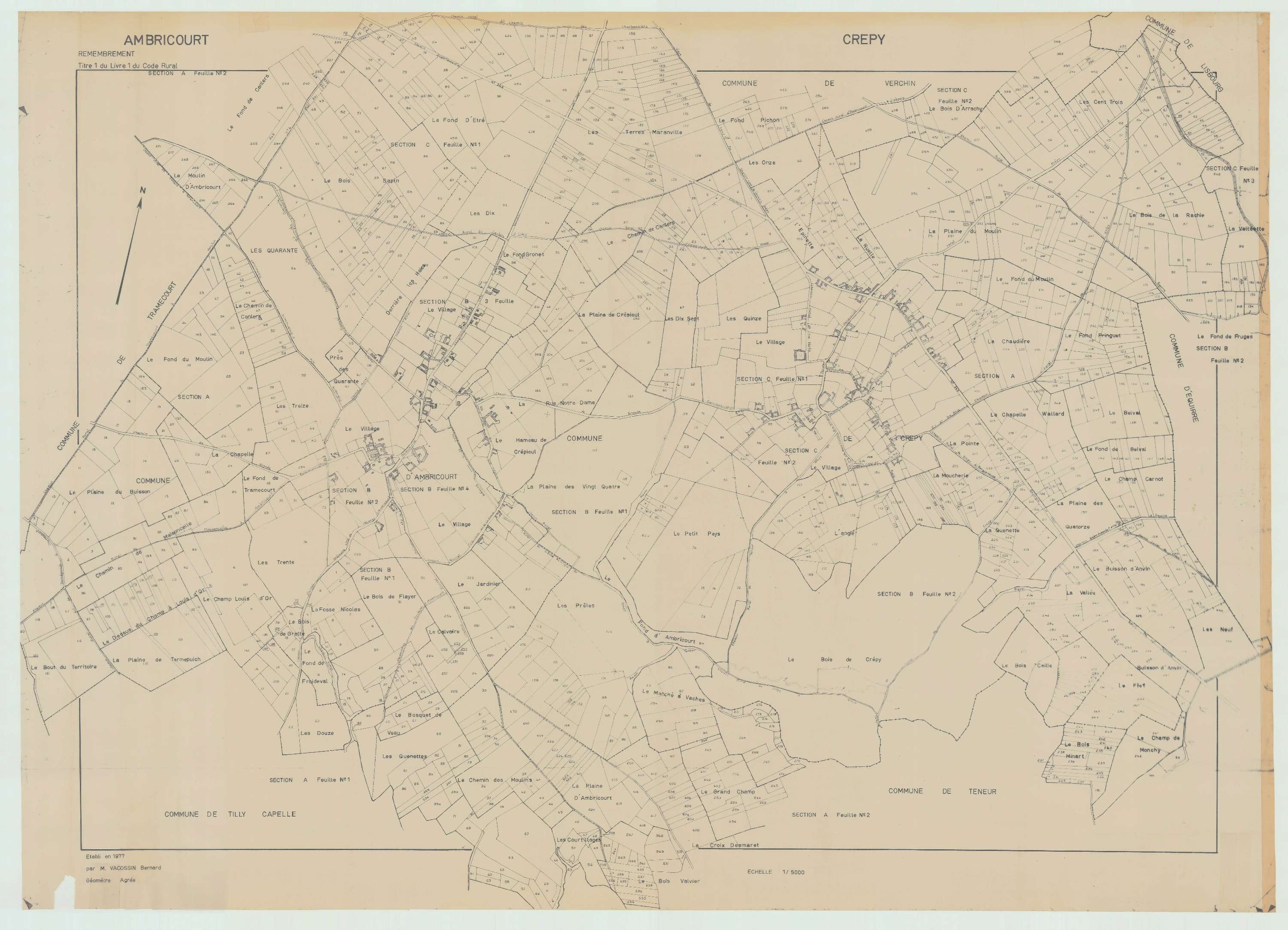 Ambricourt - Plan cadastral : tableau d'assemblage antérieur au remembrement.
