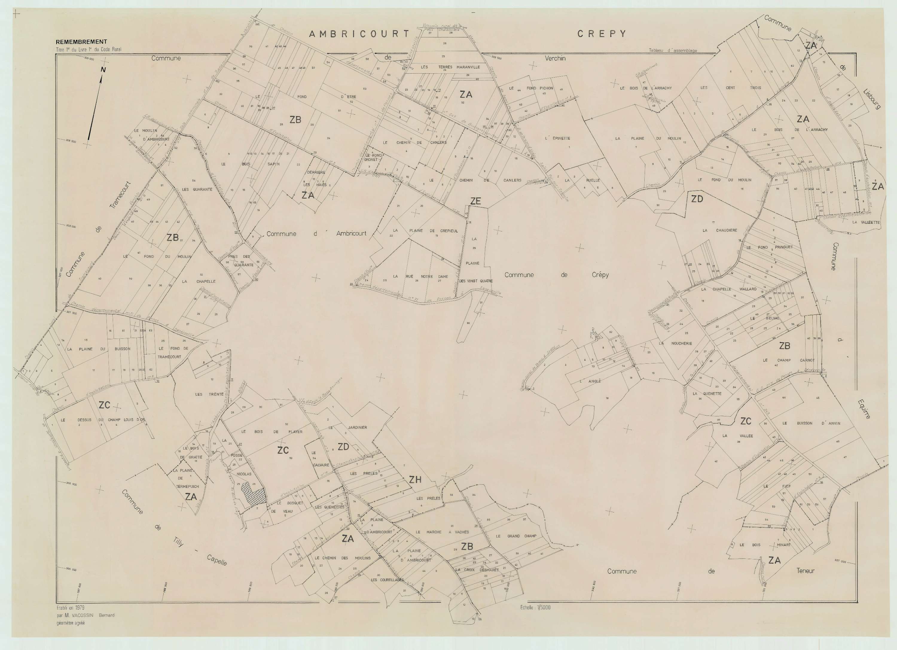 Ambricourt - Plan cadastral : tableau d'assemblage postérieur au remembrement.